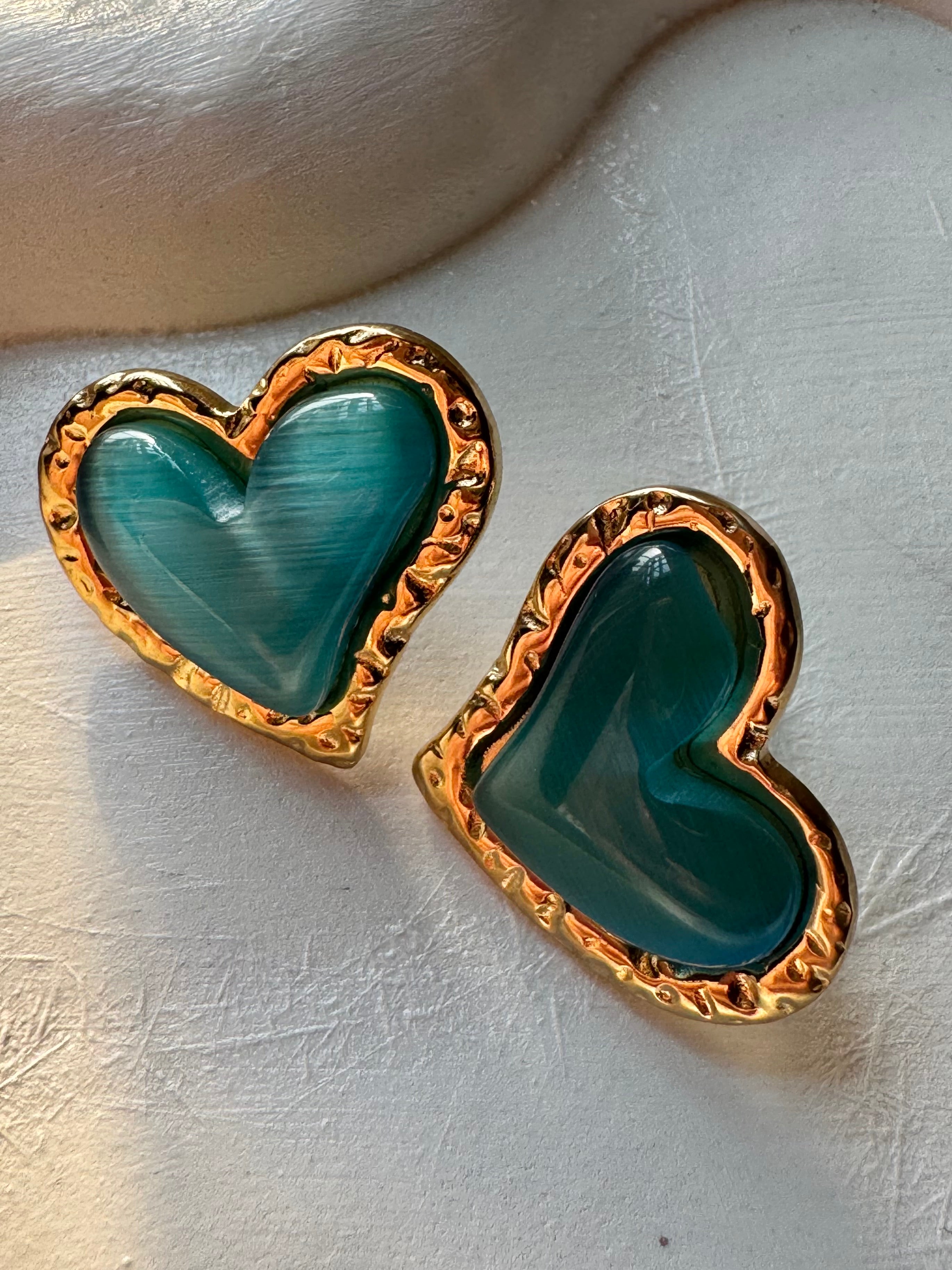 Turquoise Heart Studs - 18K Gold Plated