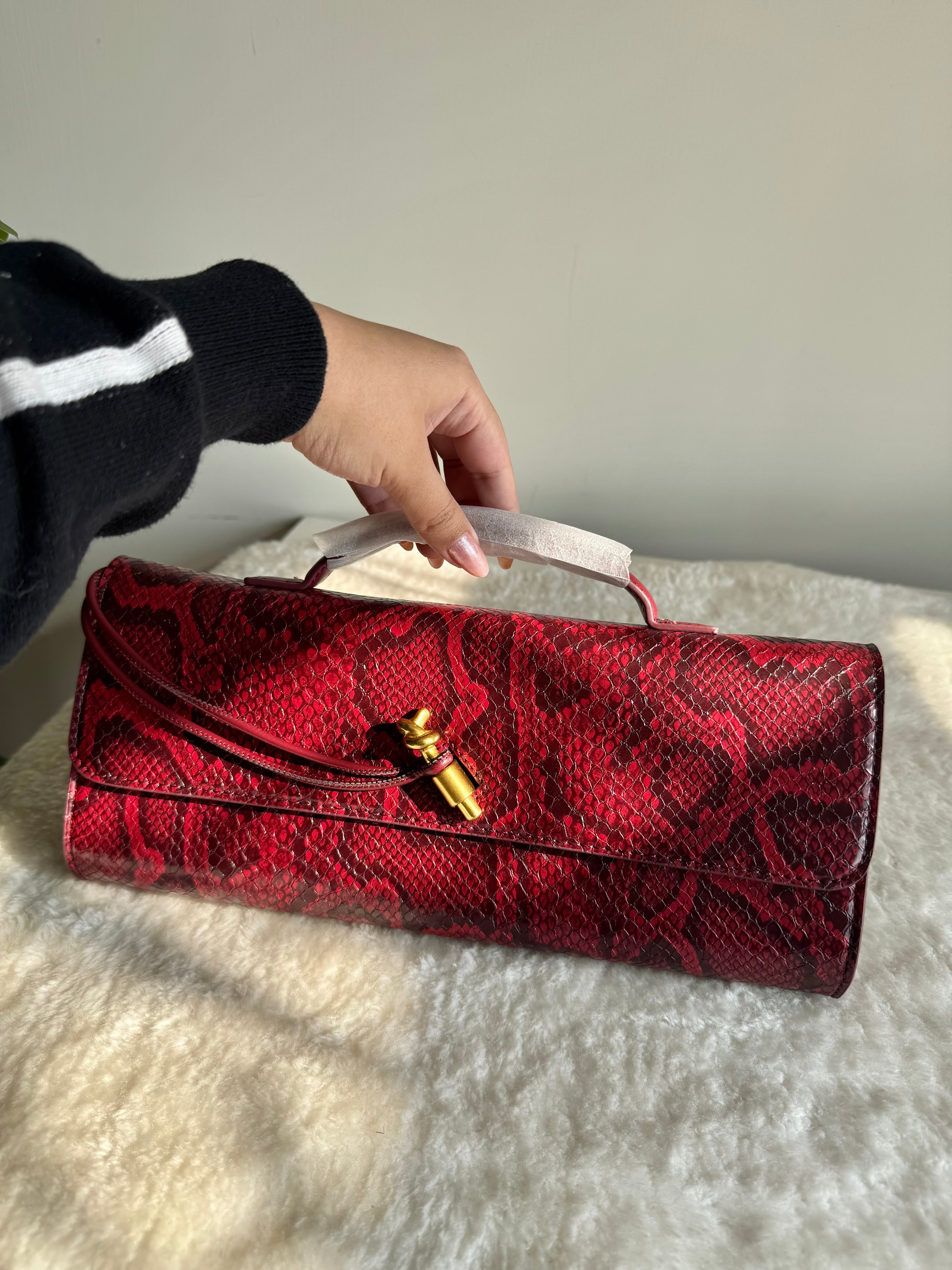 Bottega Veneta Inspired Clutch (Burgandy & Black Textured) with Long Strap