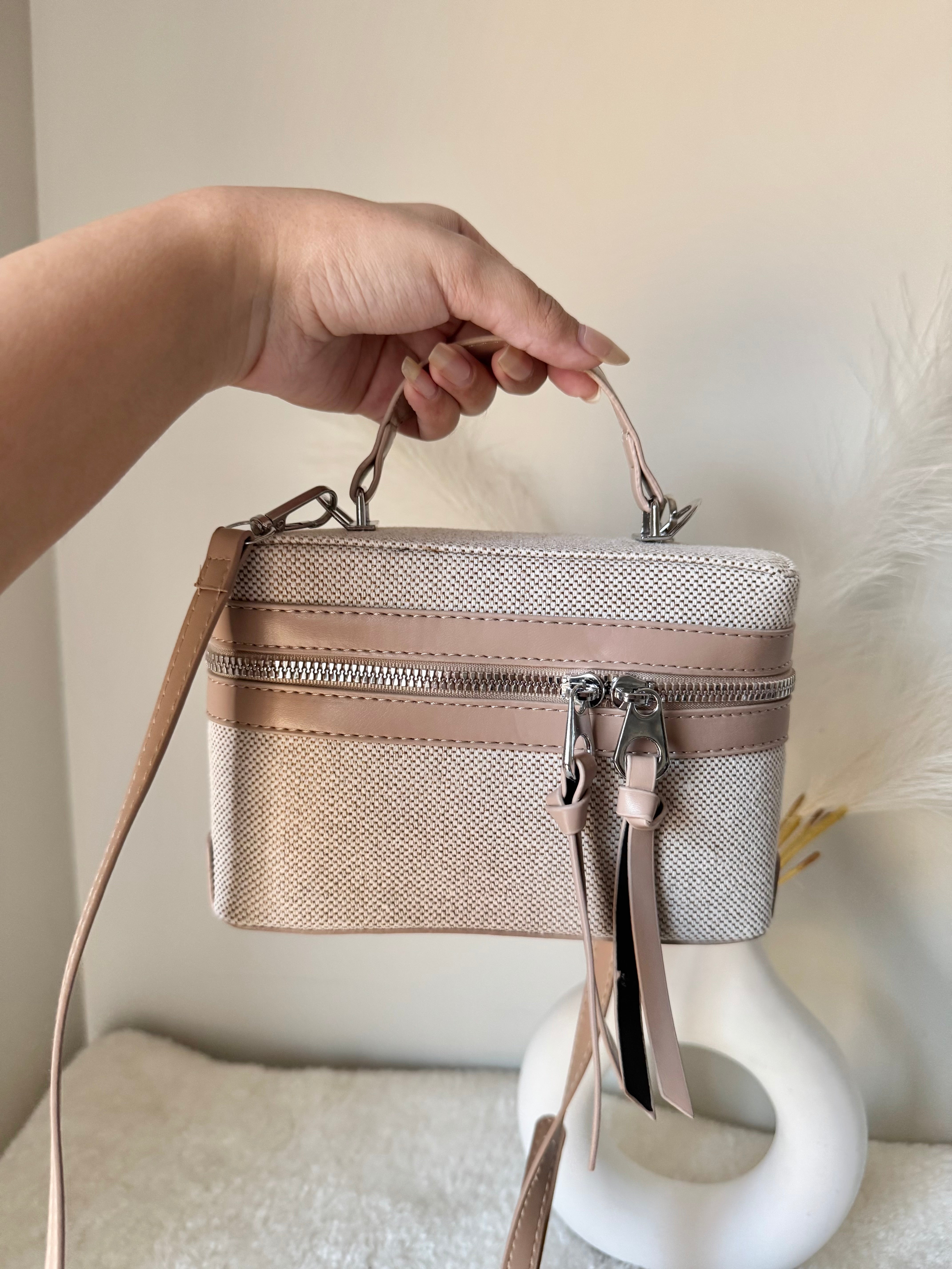 ZARA Inspired Box Bag - Beige with Long Strap