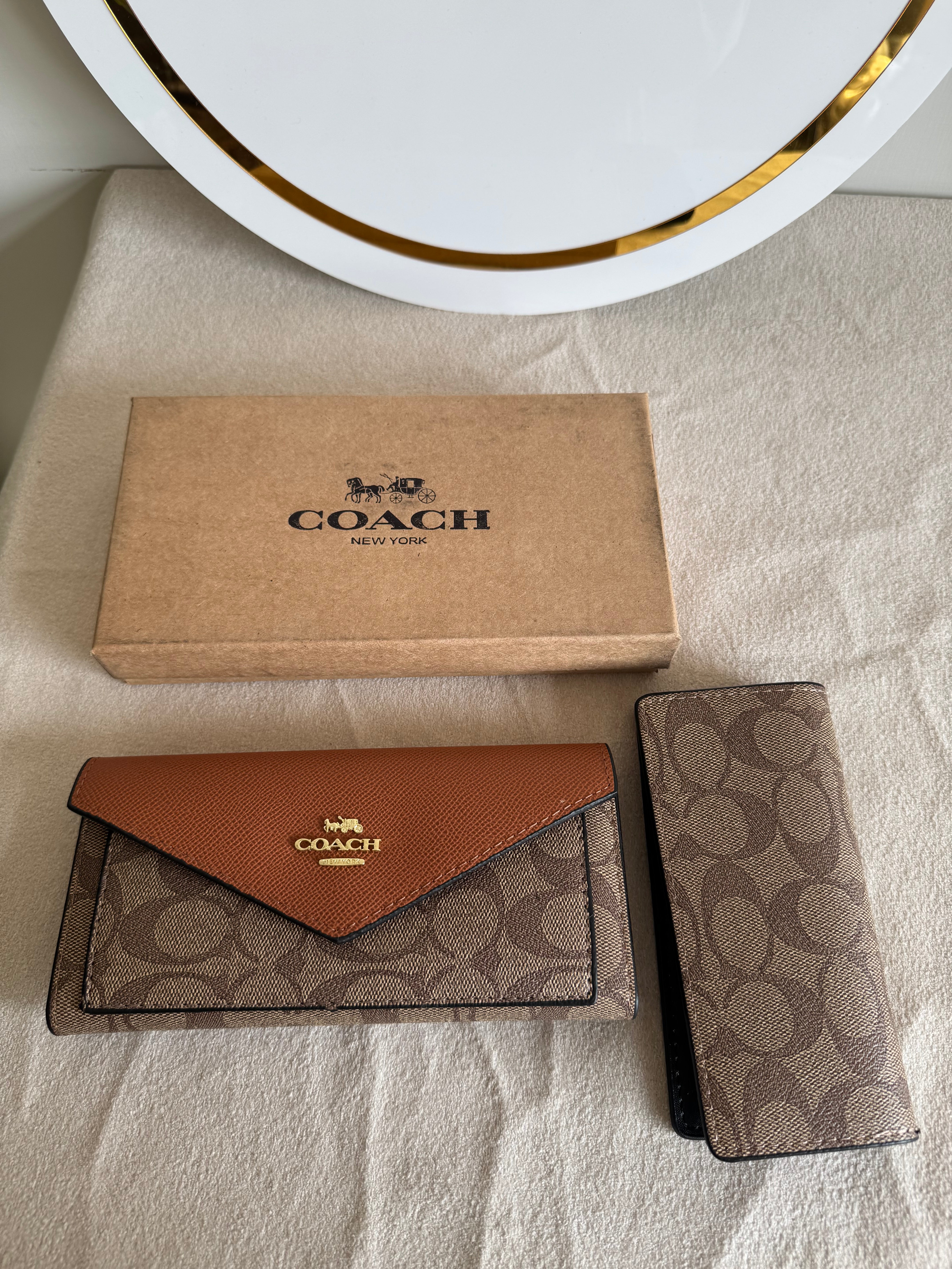 COACH Wallet with Card Holder Set Brown- Box Packing