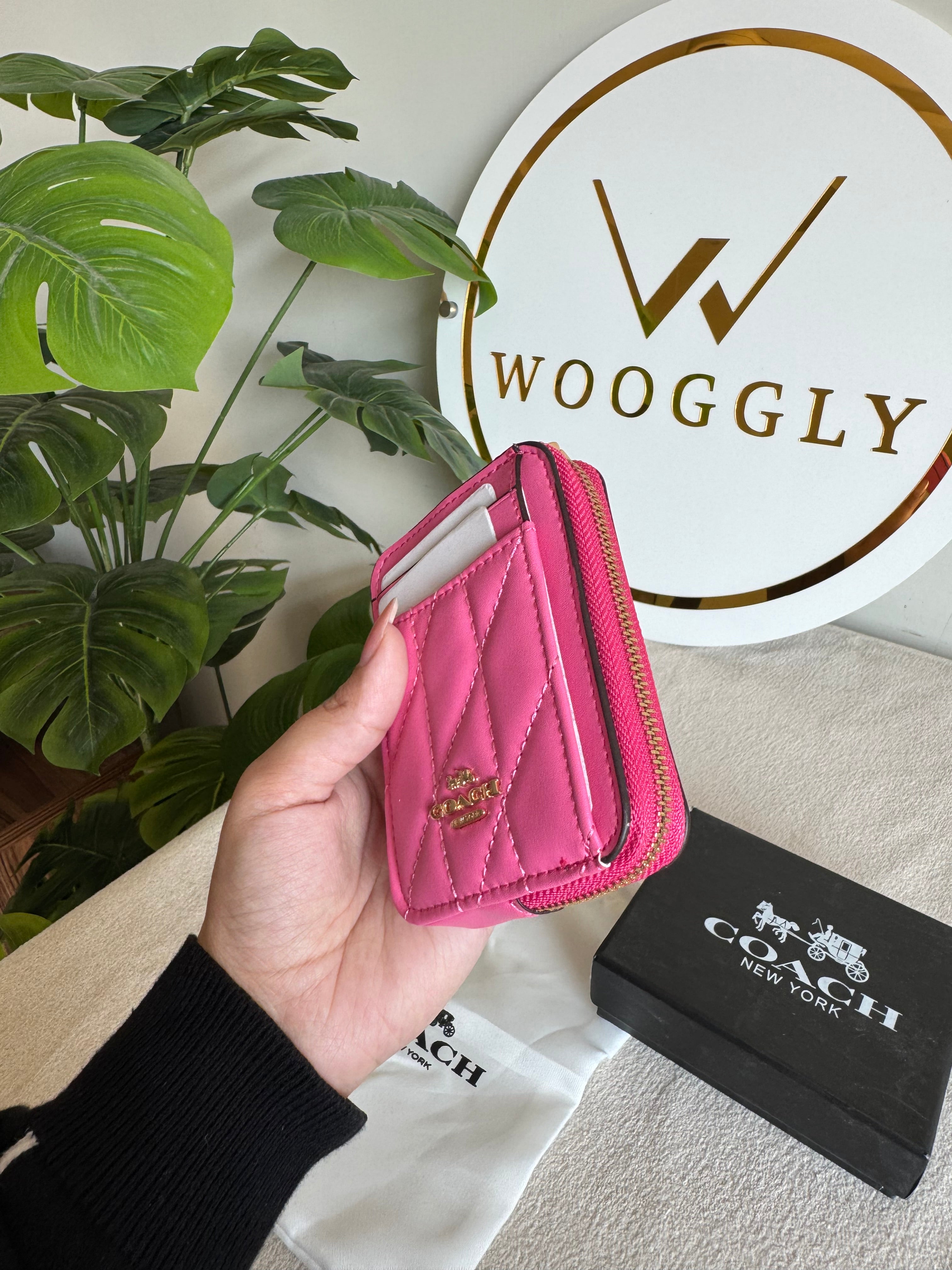 Coach Zip Card Case with Box Packing - Hot Pink