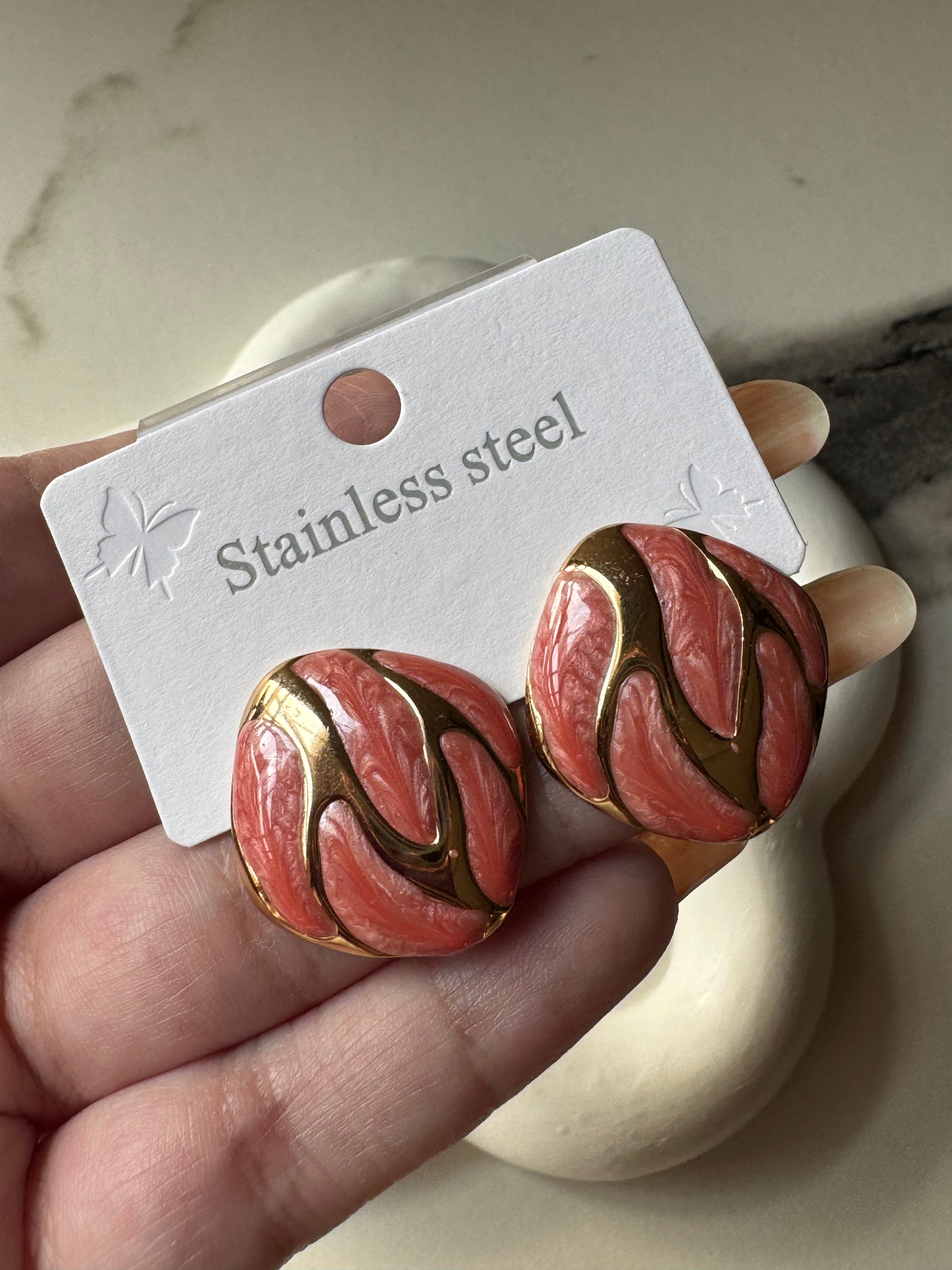 Velvet Edge Studs - Peach & Gold