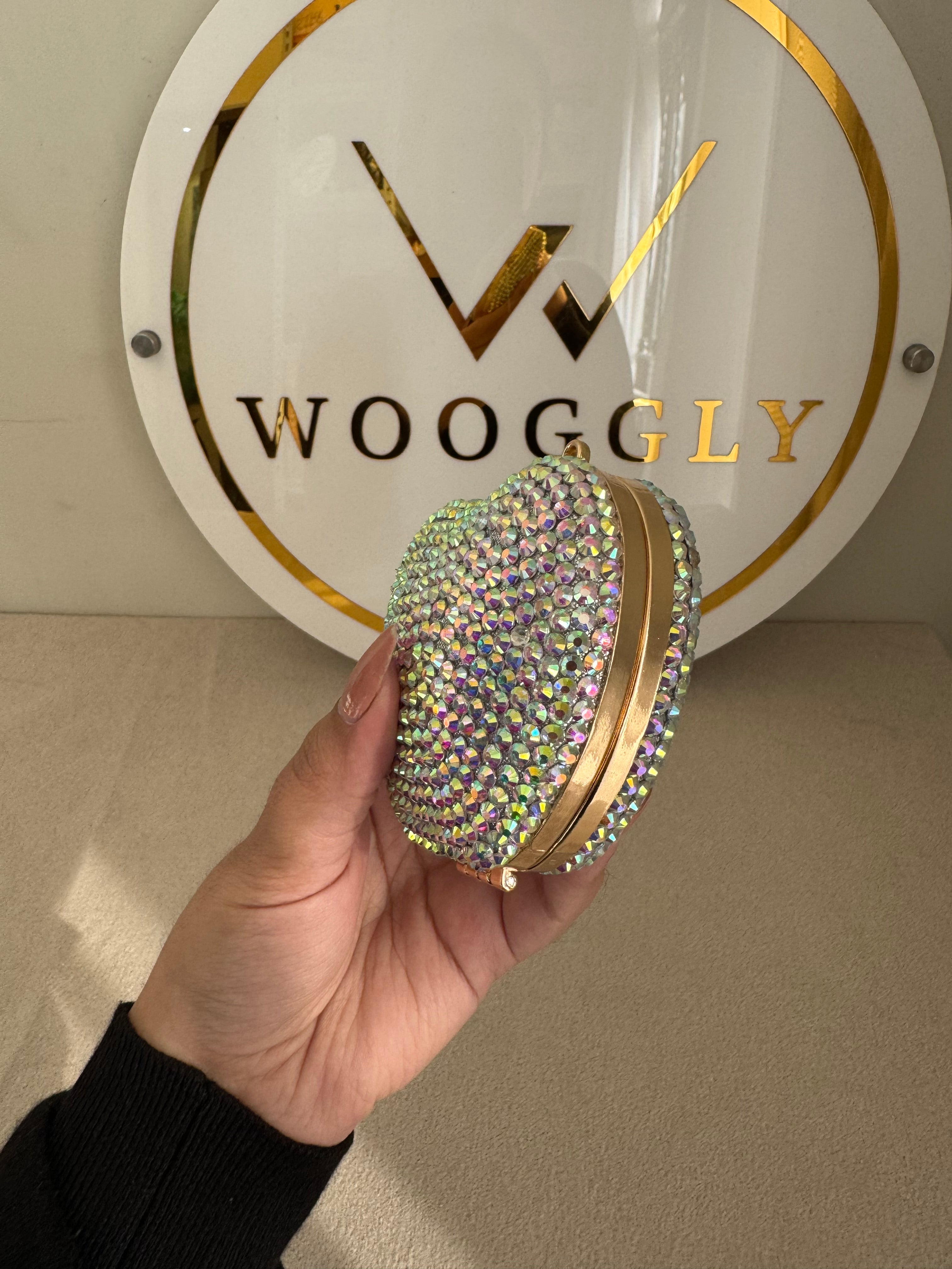 Heart Crystal Clutch with Chain - Mini Multi