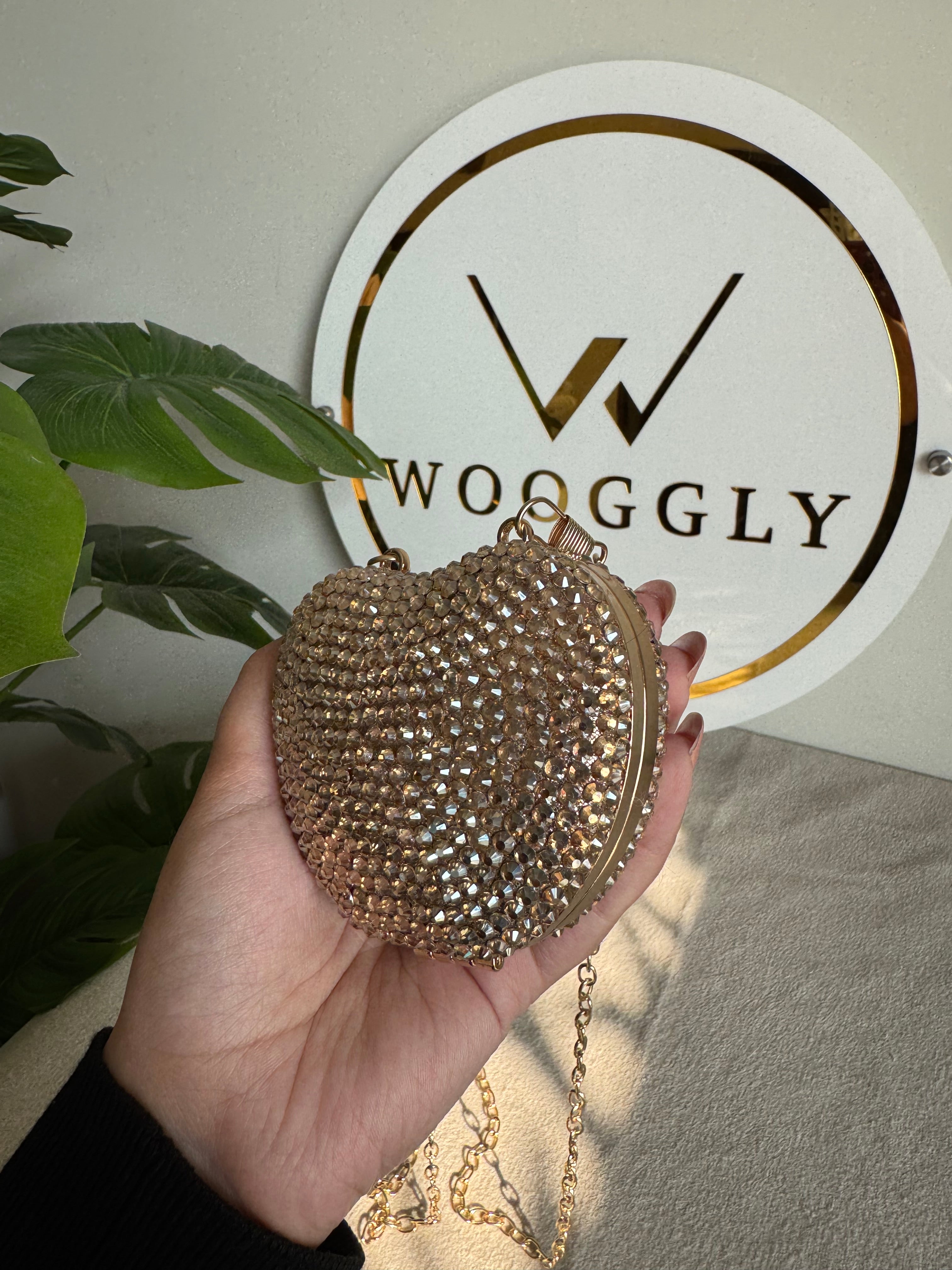 Heart Crystal Clutch with Chain - Mini Gold