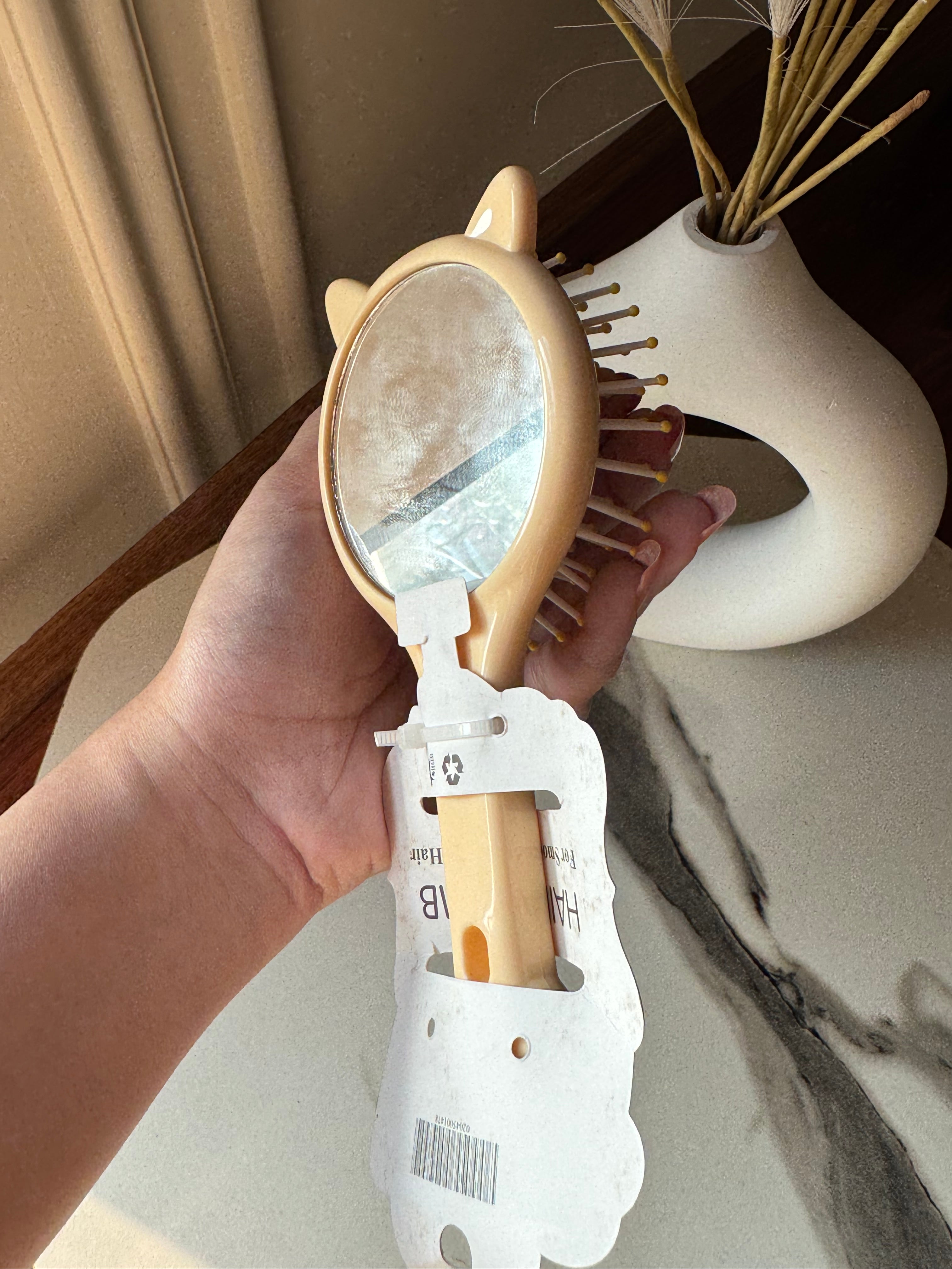 Kids Softest Teddy Shape Hair Brush with Mirror (Milky)