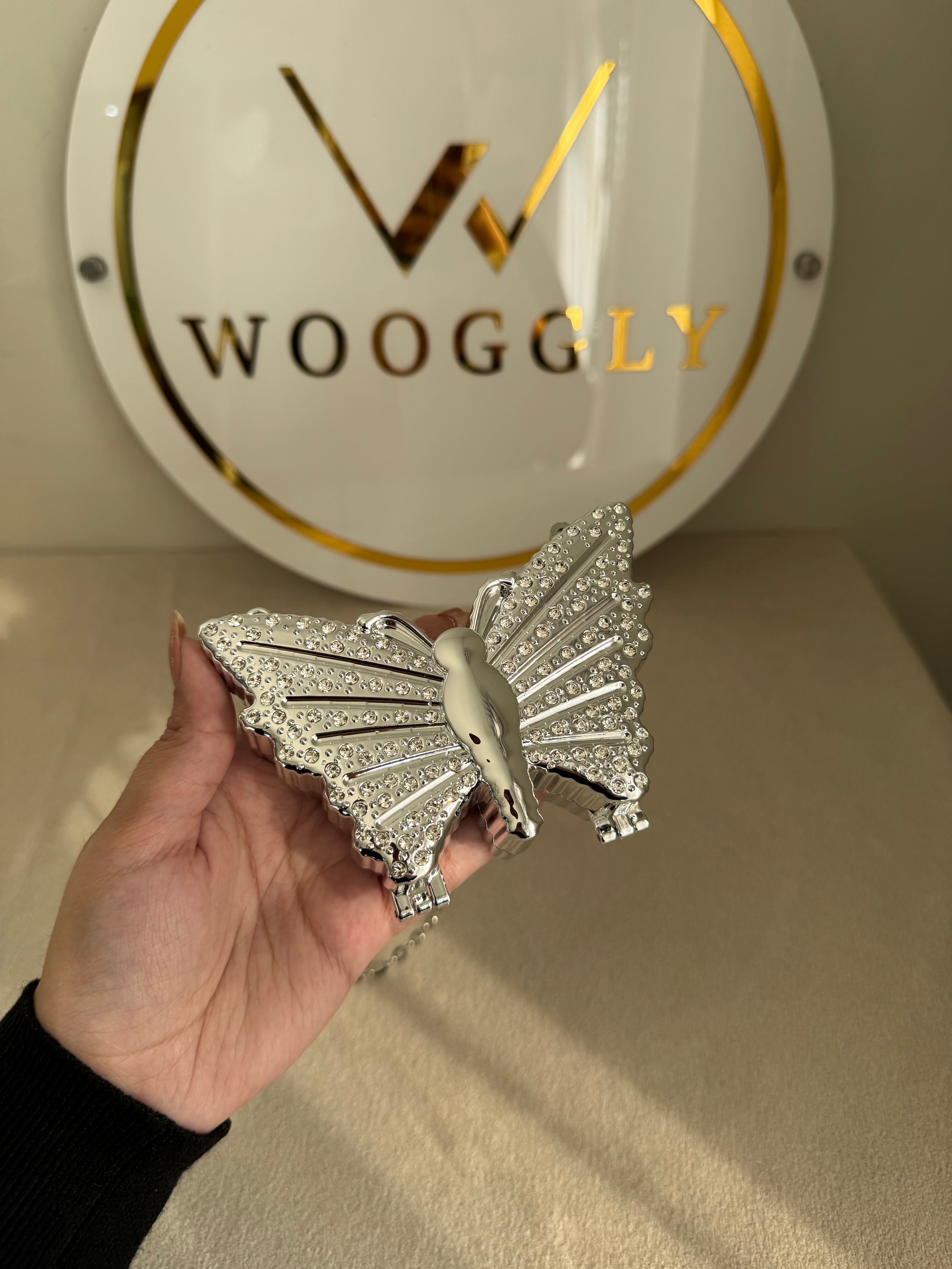Glam Butterfly Clutch with Chain - Mini Silver