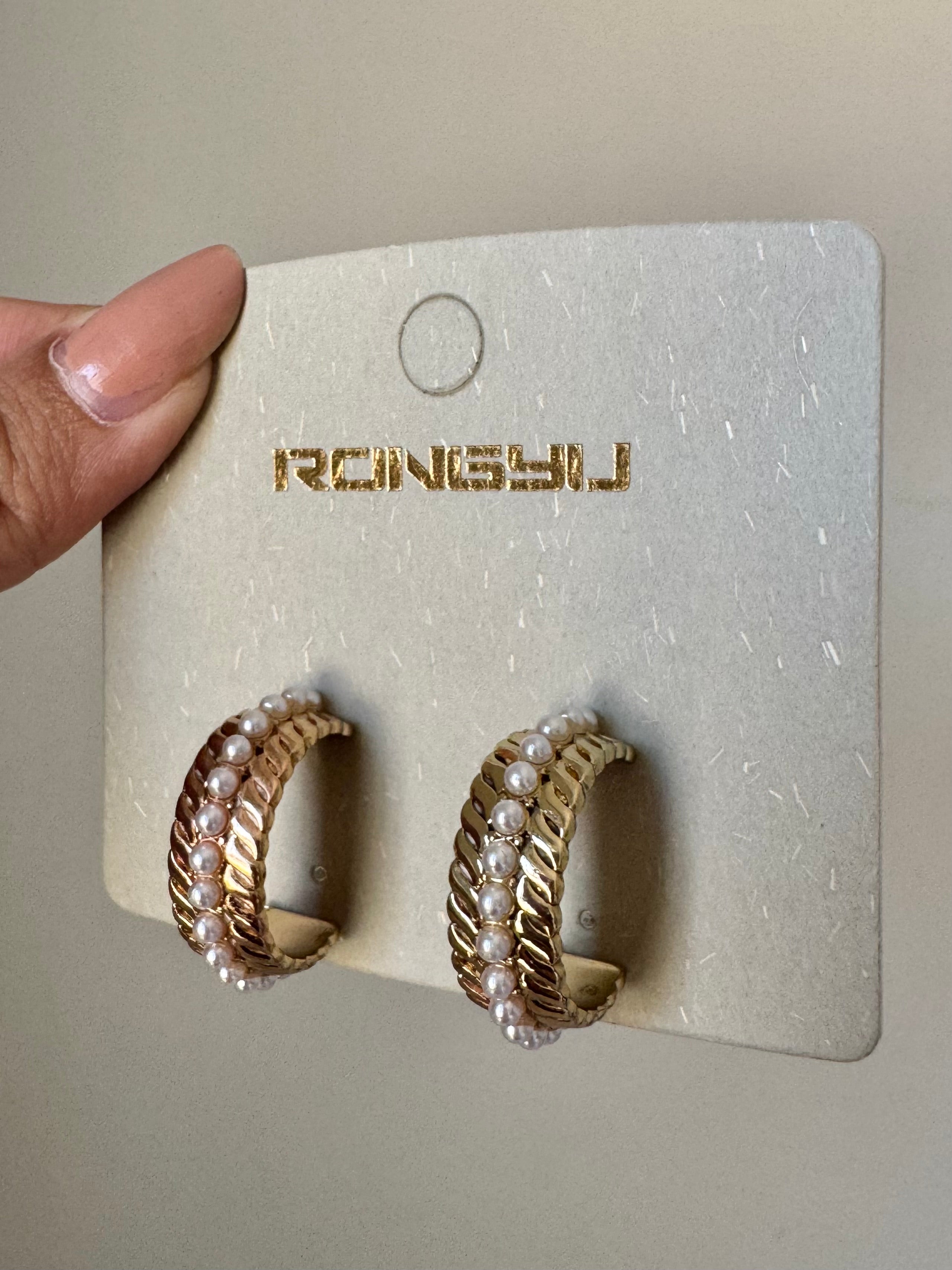 Classic Pearl Gold Hoops