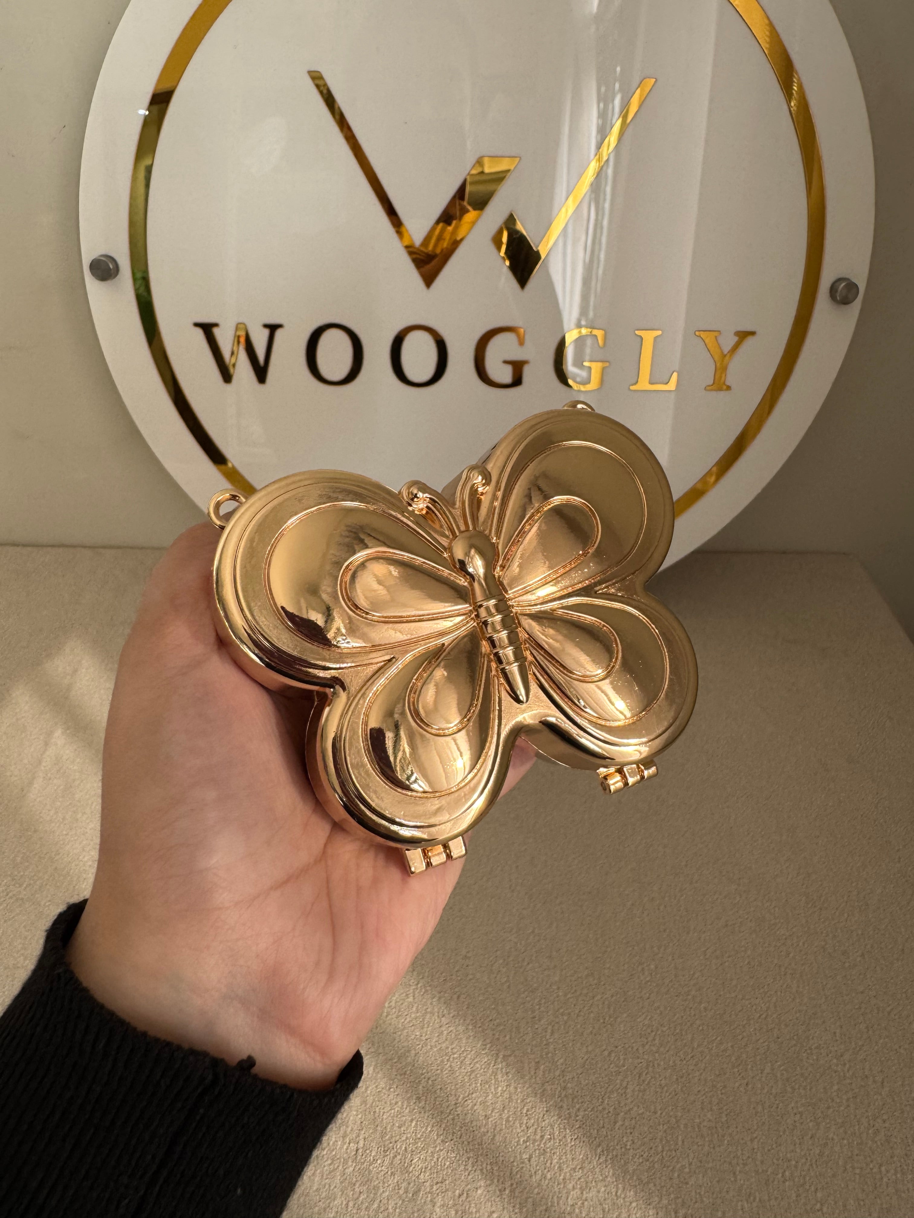 Metallic Butterfly Clutch with Chain - Mini Gold