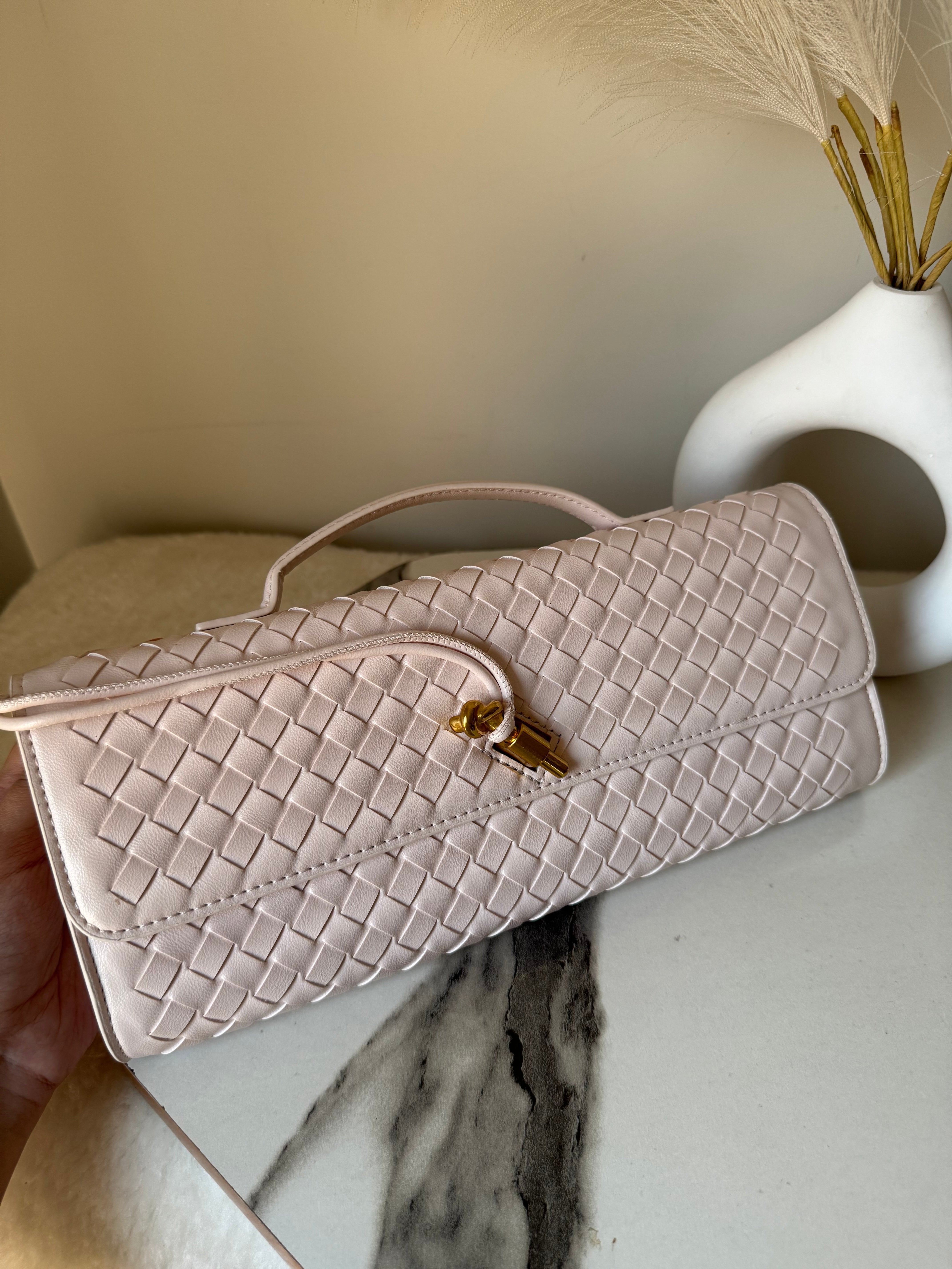 Bottega Veneta Inspired Clutch (Off White) with Long Strap