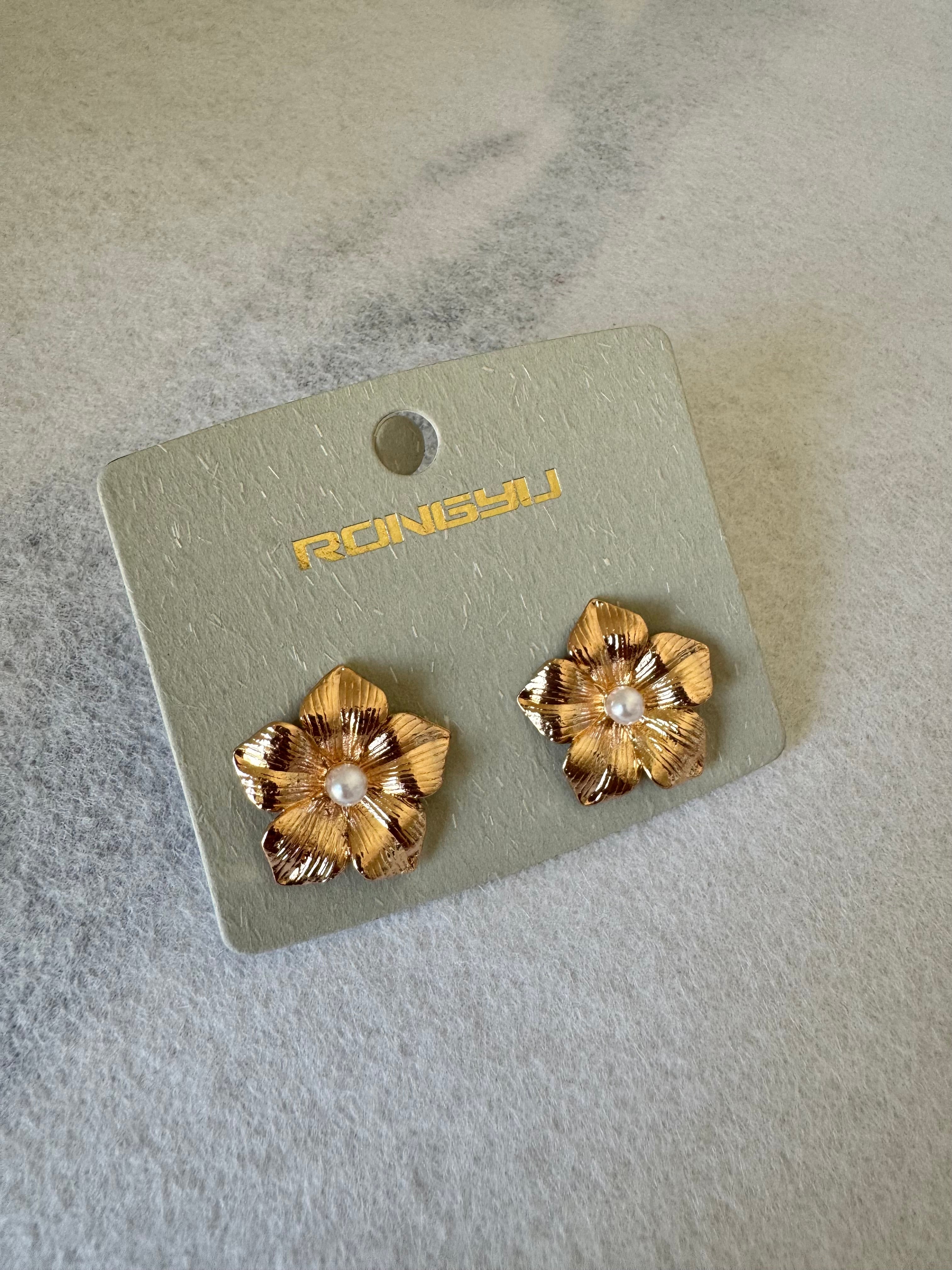 Gold Floral Studs - 18K Gold Plated
