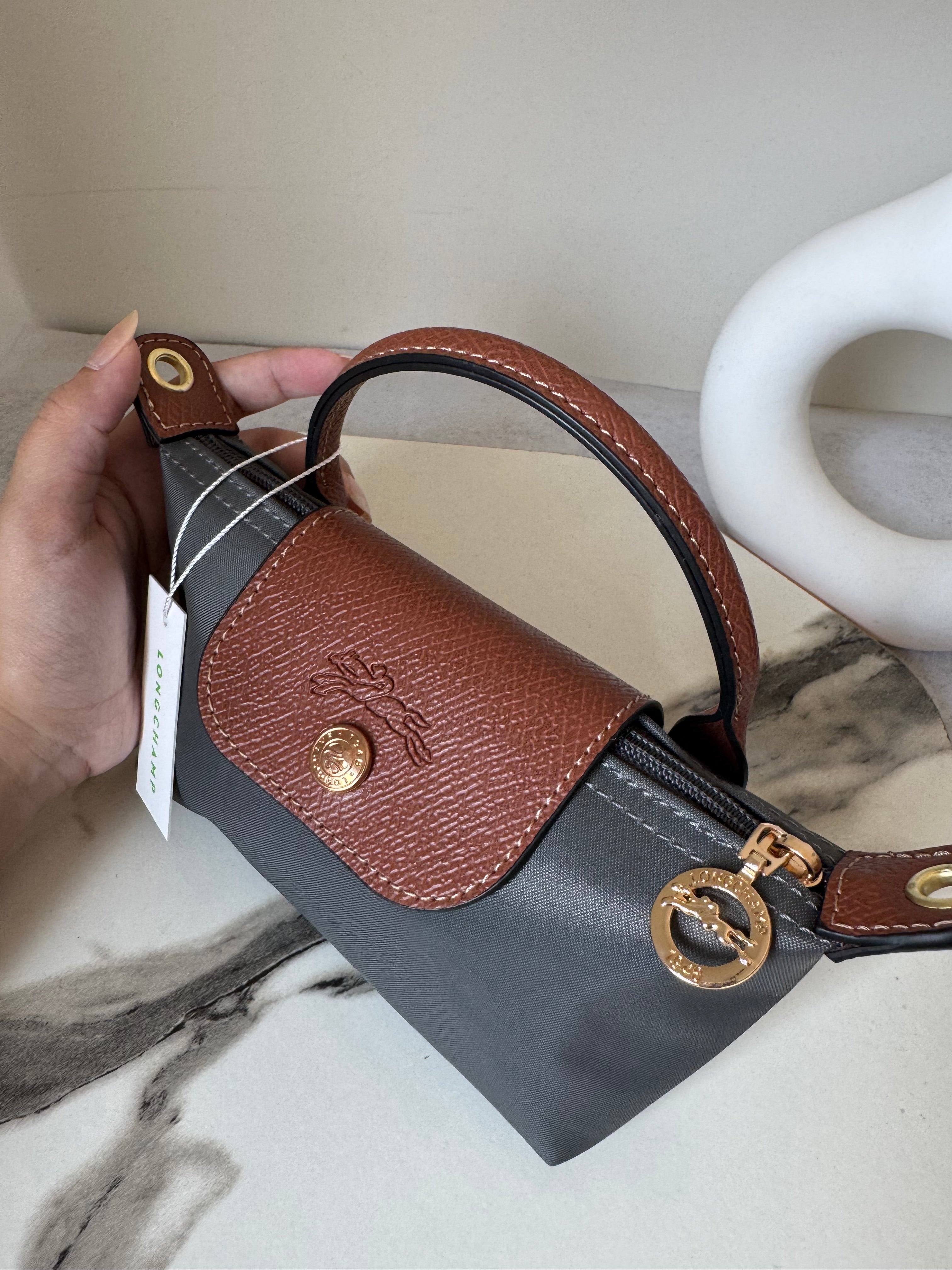 LongChamp Crossbody Bag with Strap - Grey (WITH BRAND LOGO)