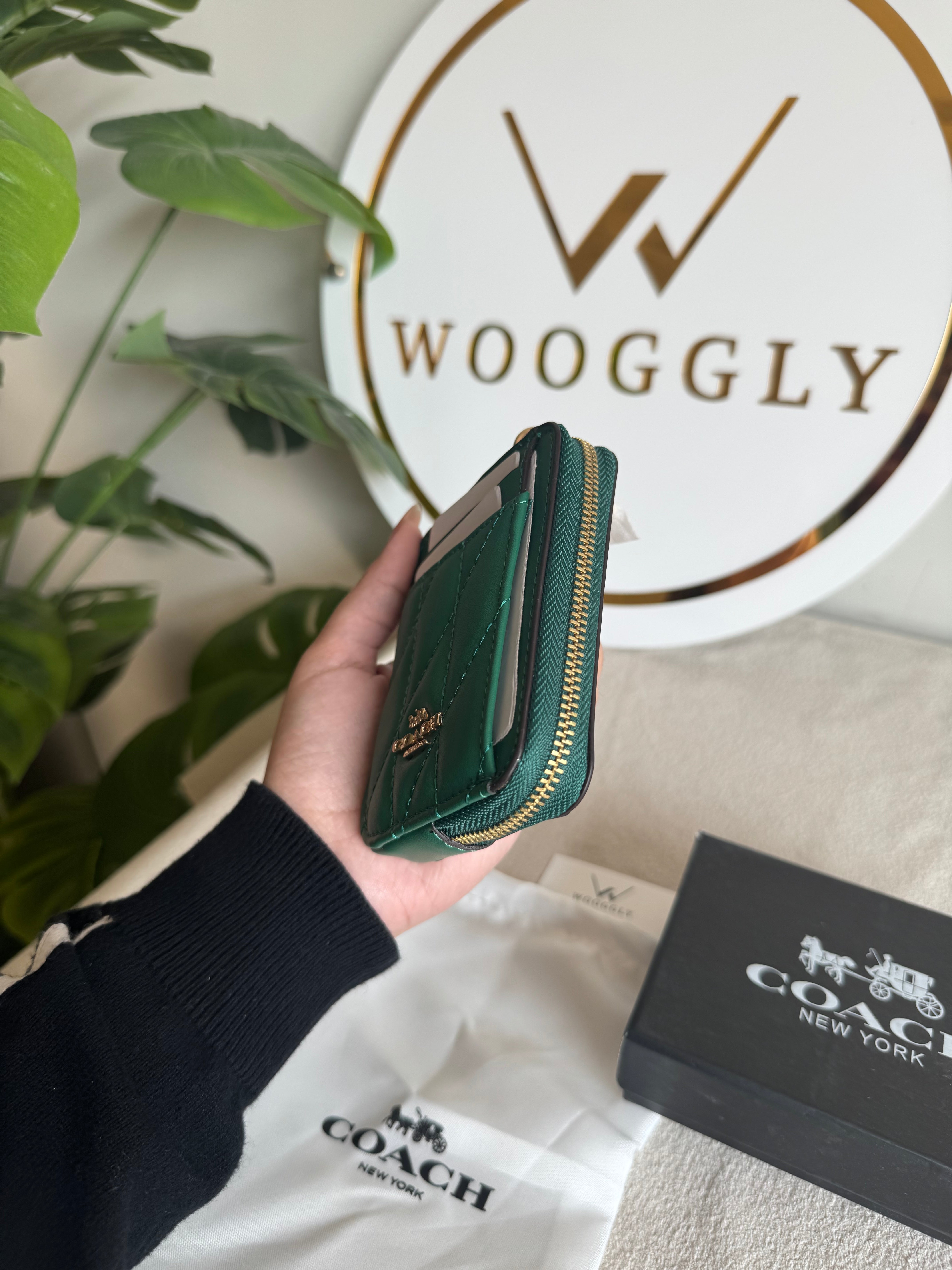 Coach Zip Card Case with Box Packing - Emerald Green