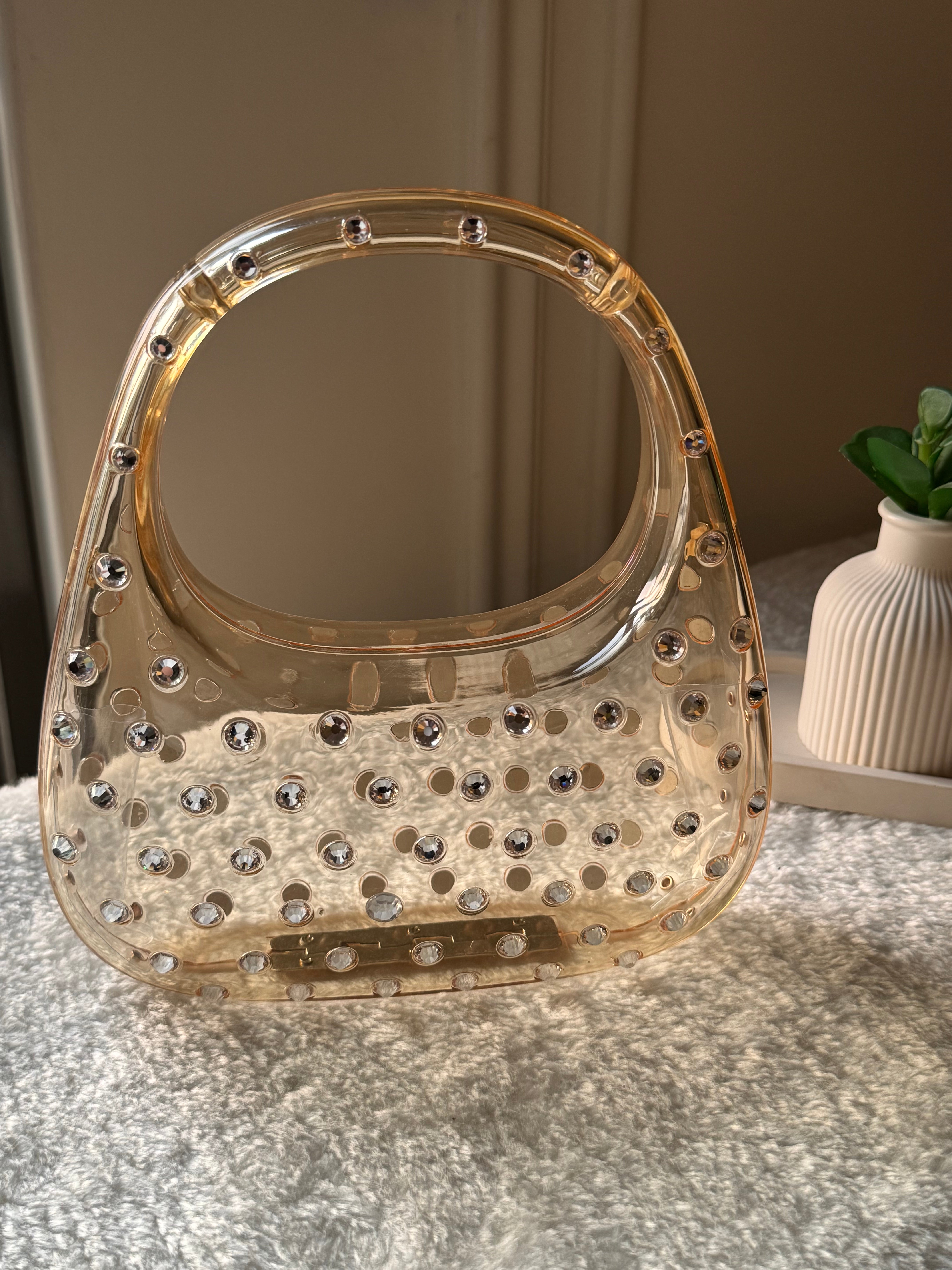 Glimmer Clutch (Champagne) with Long Chain