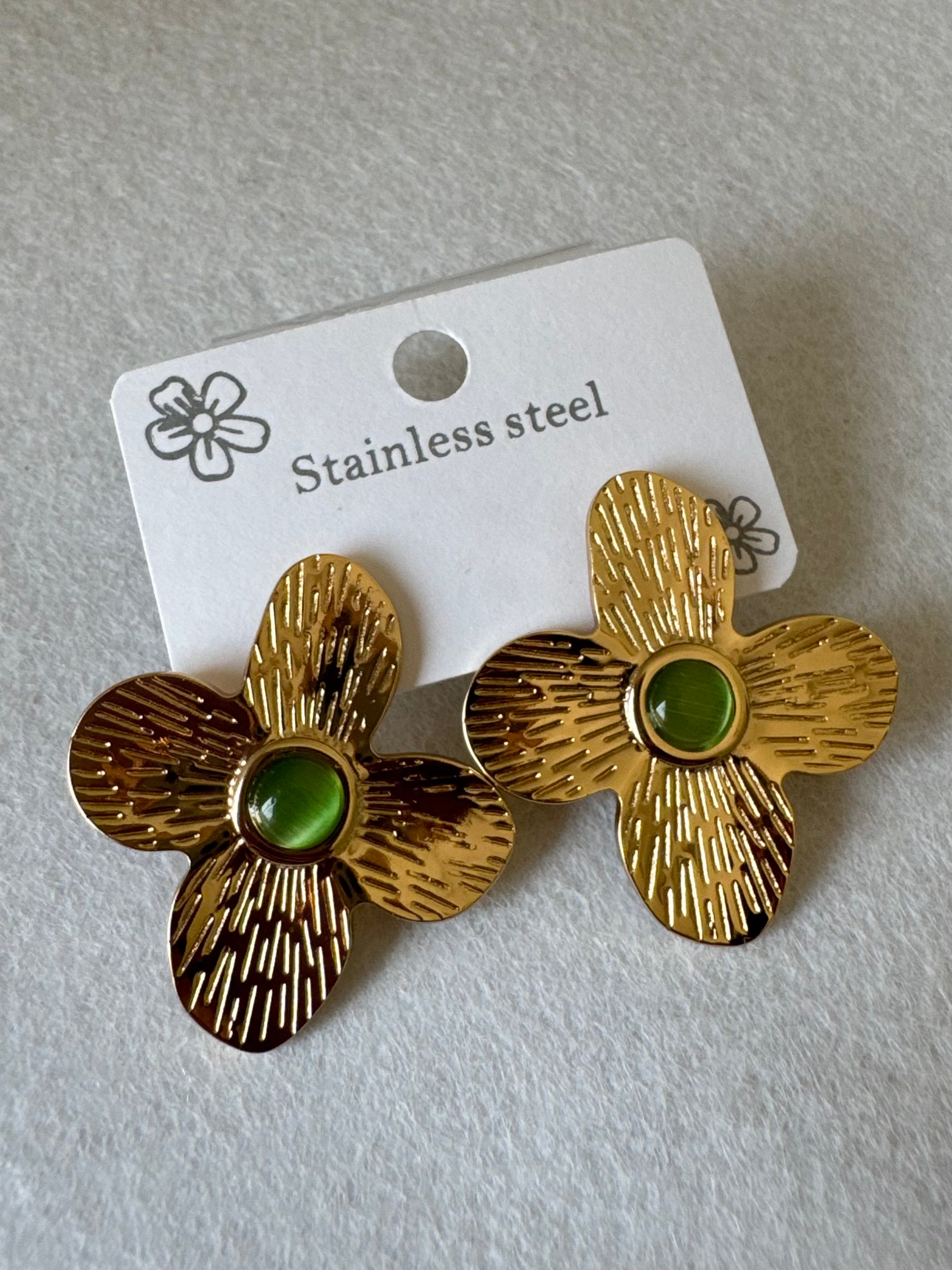 Green Lime & Gold Statement Earrings