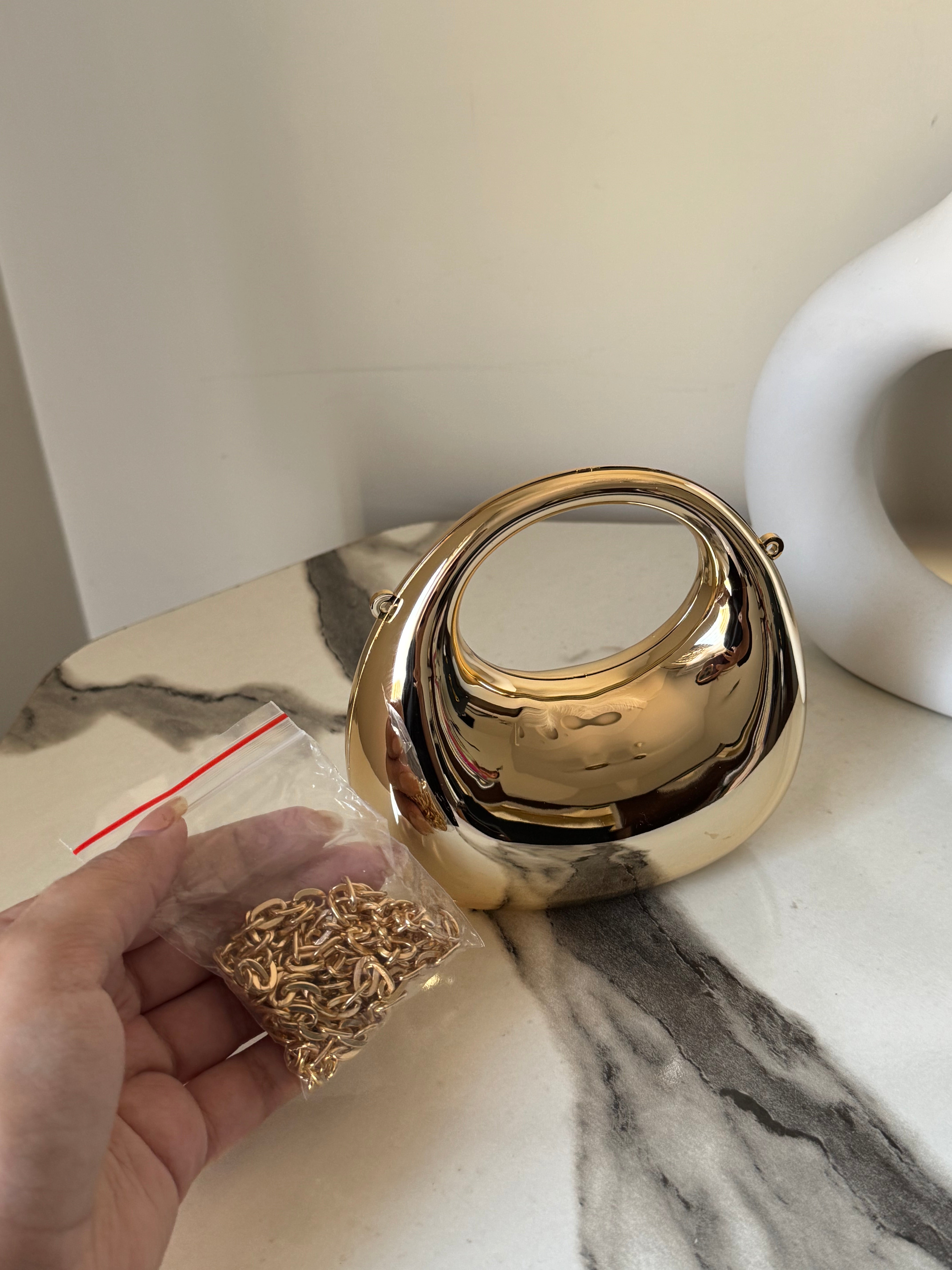 Viral Metallic Bag with Chain - Mini Gold