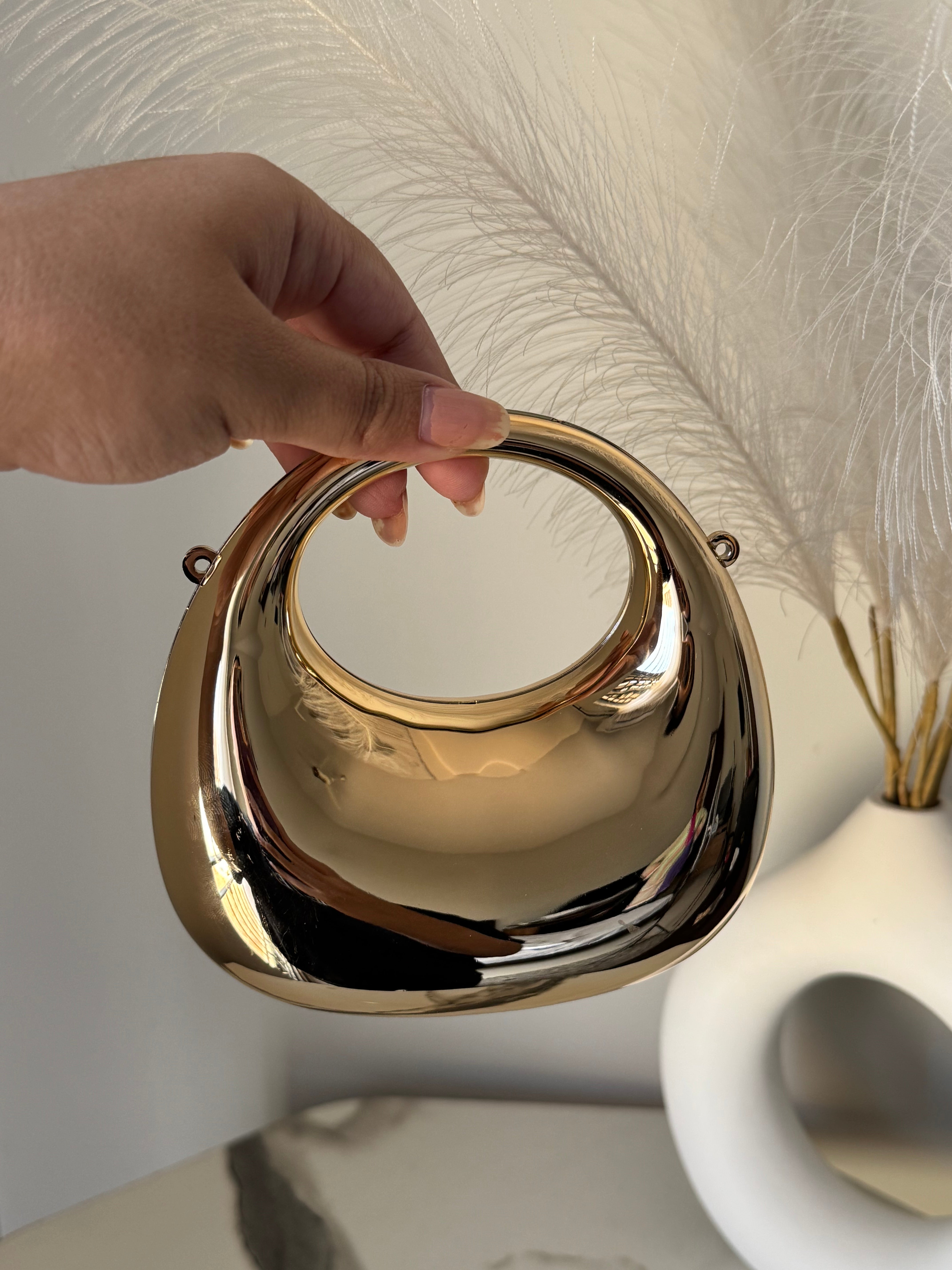 Viral Metallic Clutch with Chain - Mini Gold