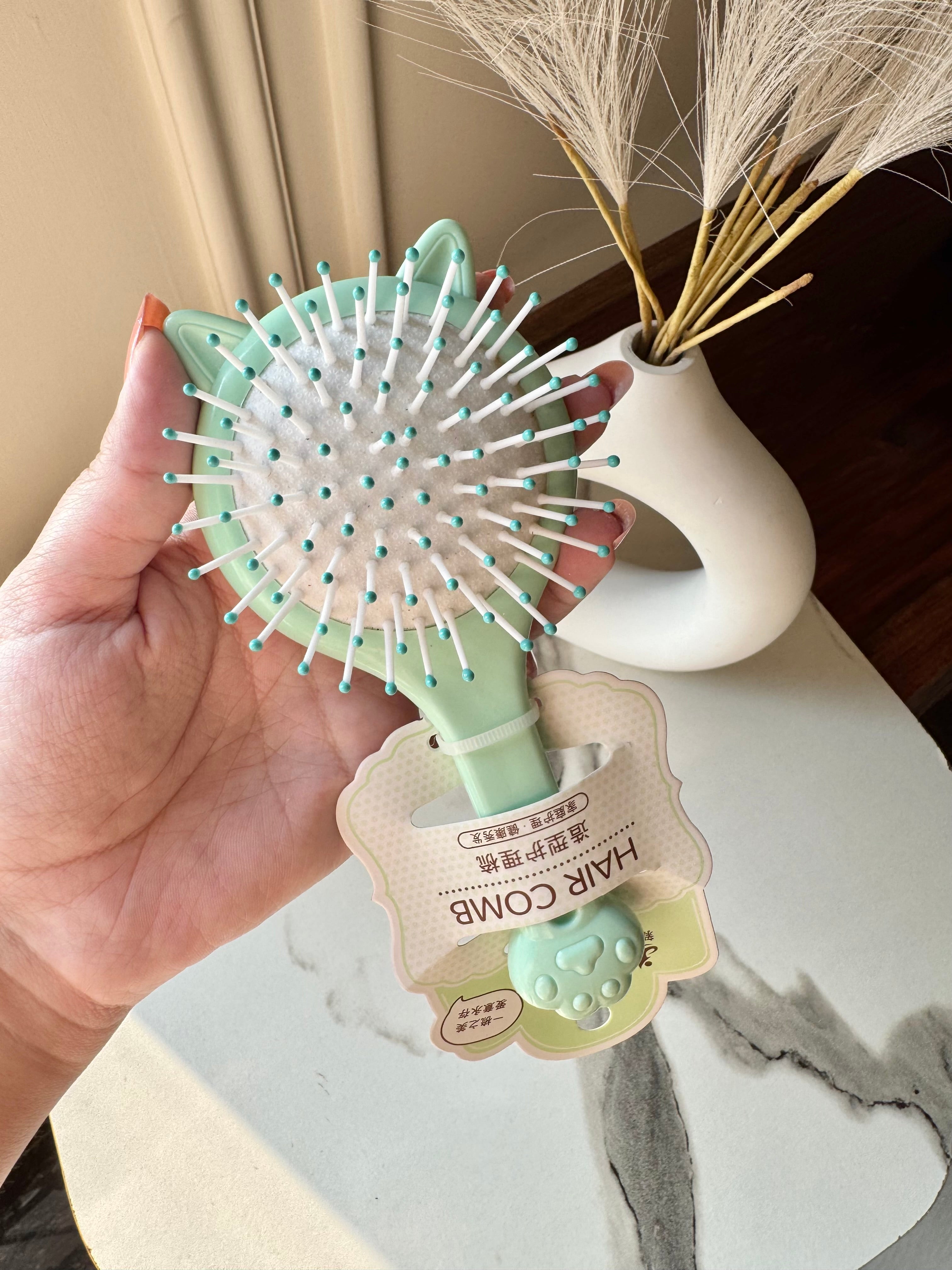 Kids Softest Teddy Shape Hair Brush with Mirror (Green)