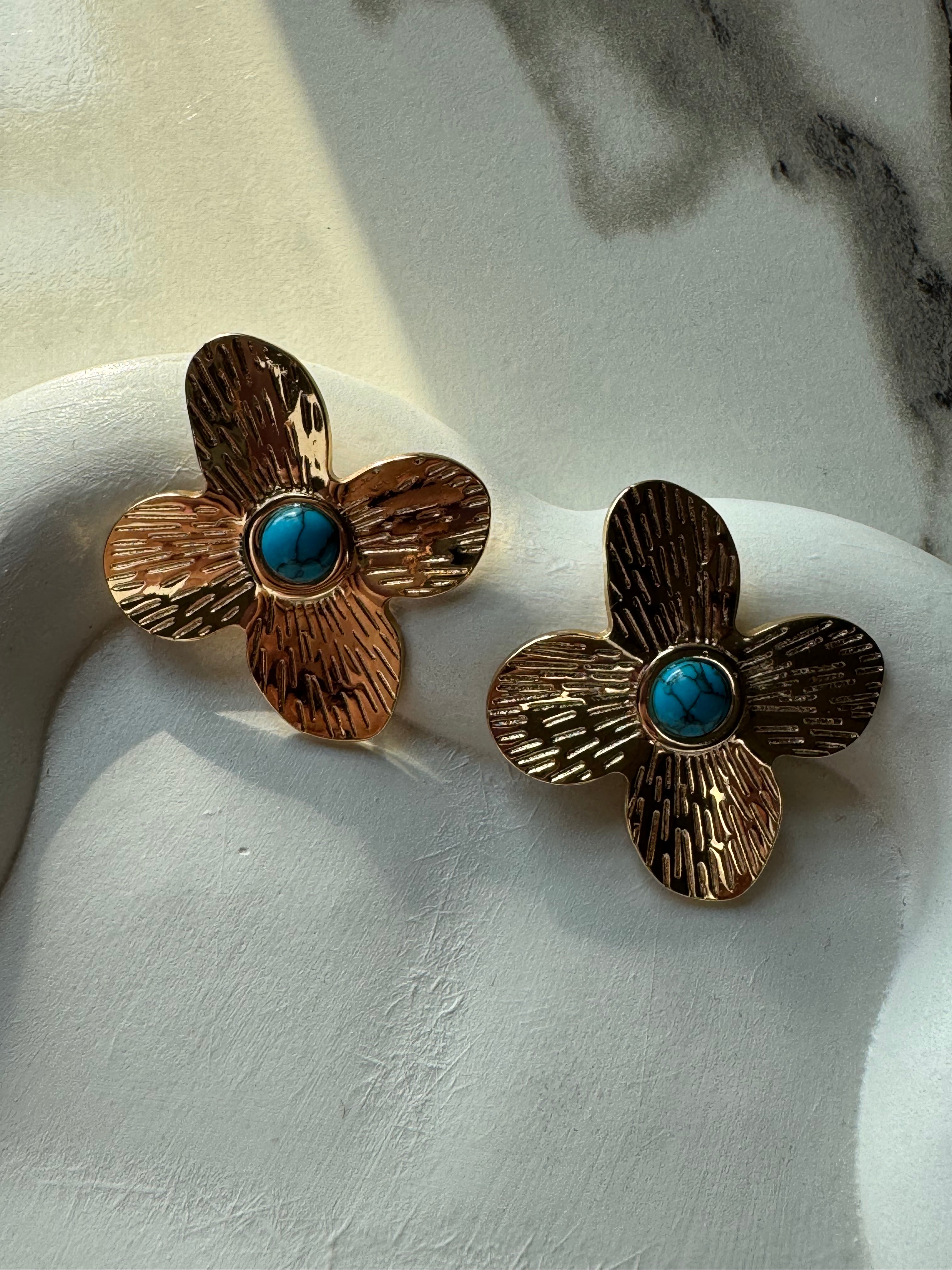 Turquoise & Gold Statement Earrings - 18K Gold Plated