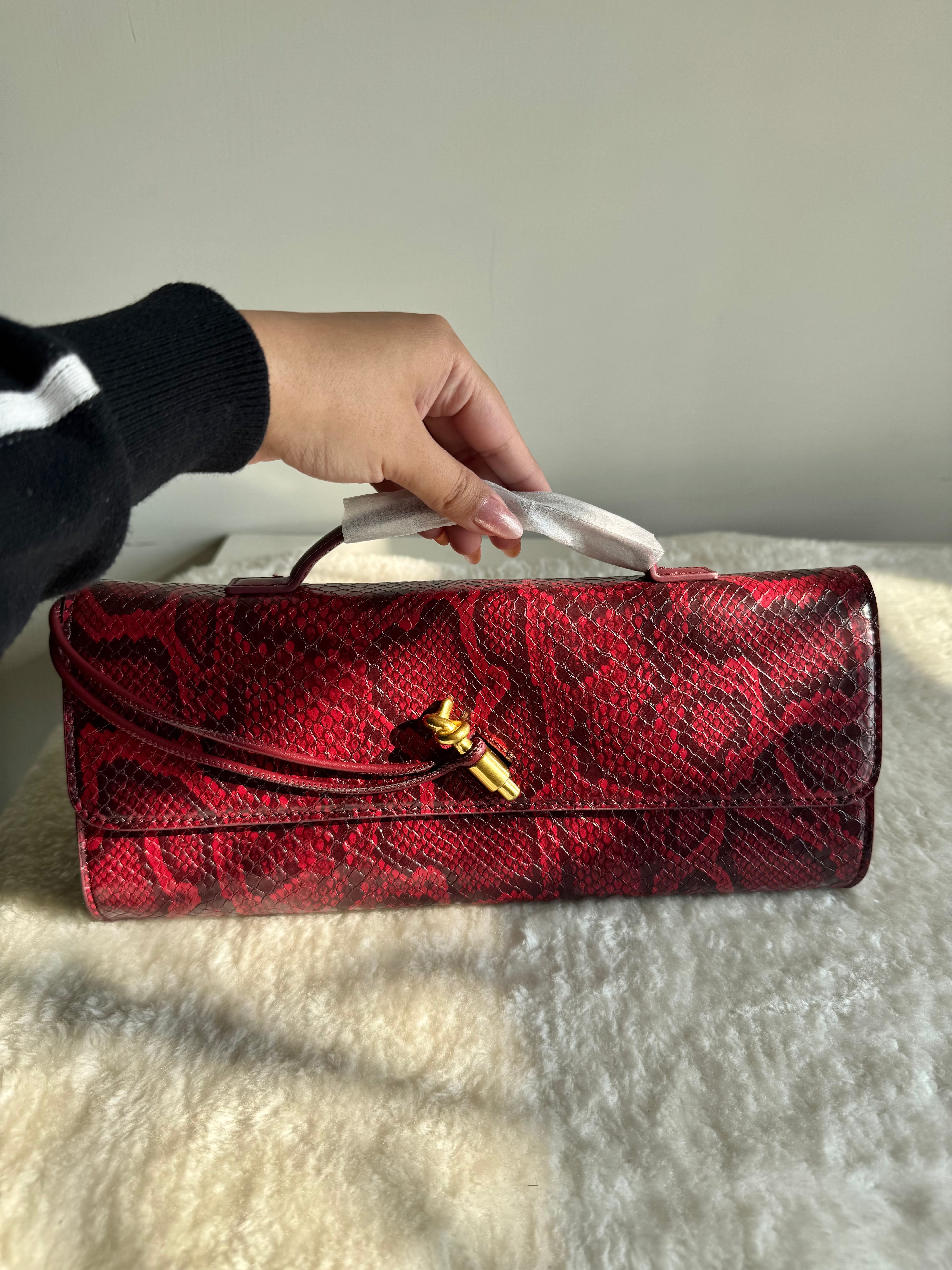 Bottega Veneta Inspired Clutch (Burgandy & Black Textured) with Long Strap
