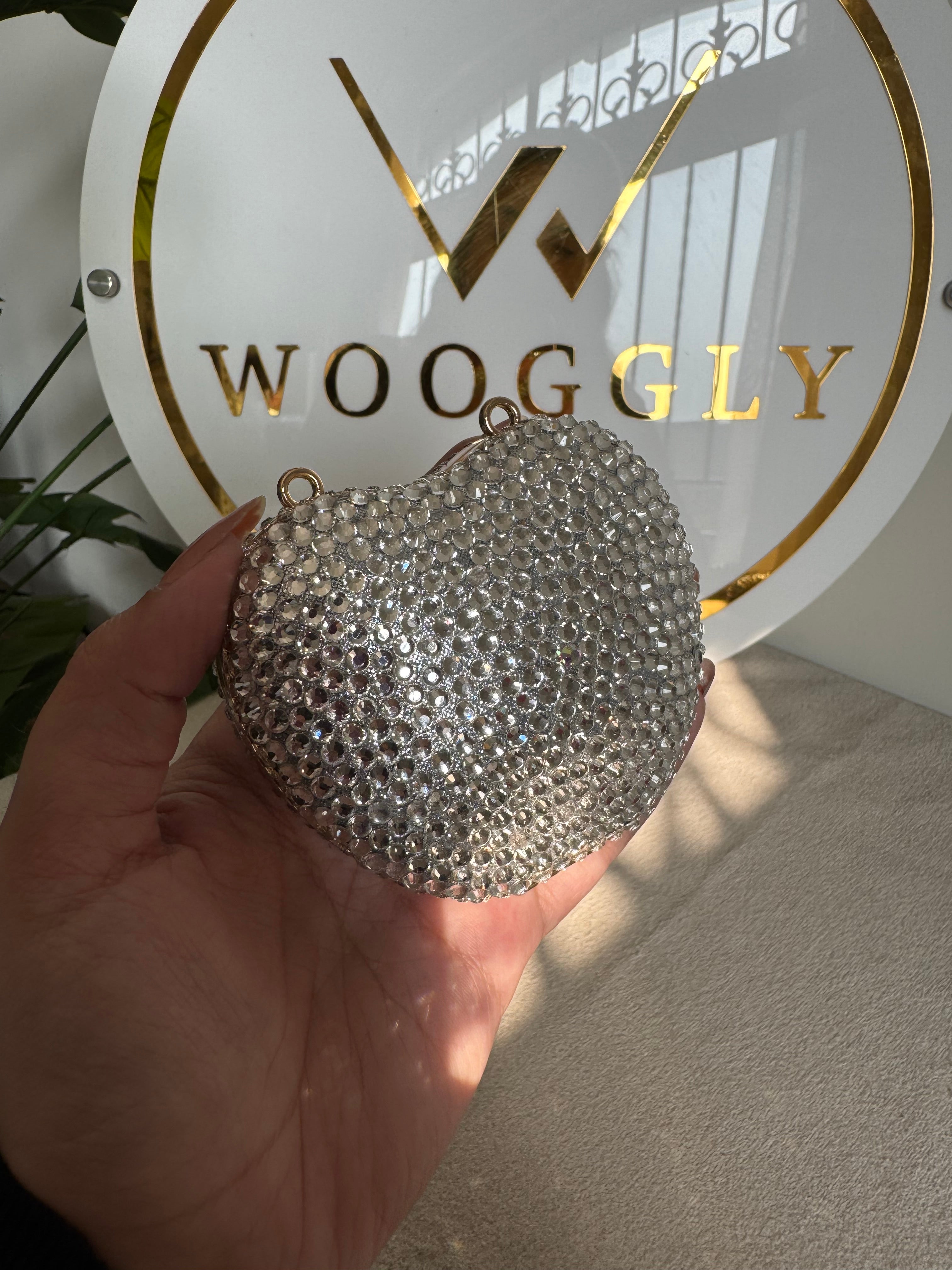 Heart Crystal Clutch with Chain - Mini Silver