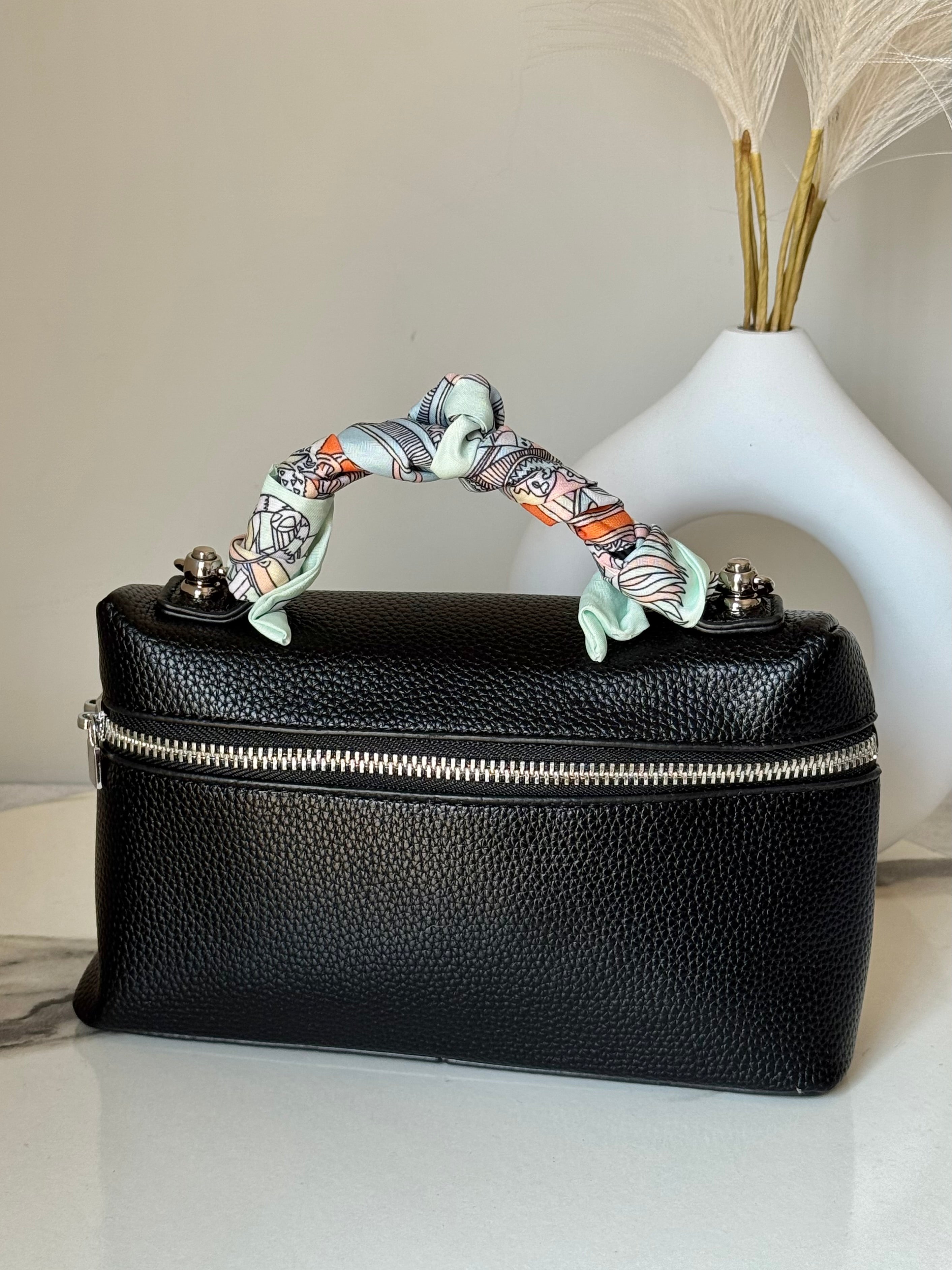 Loro Piana Inspired with Strap & Silk Scarf - Black