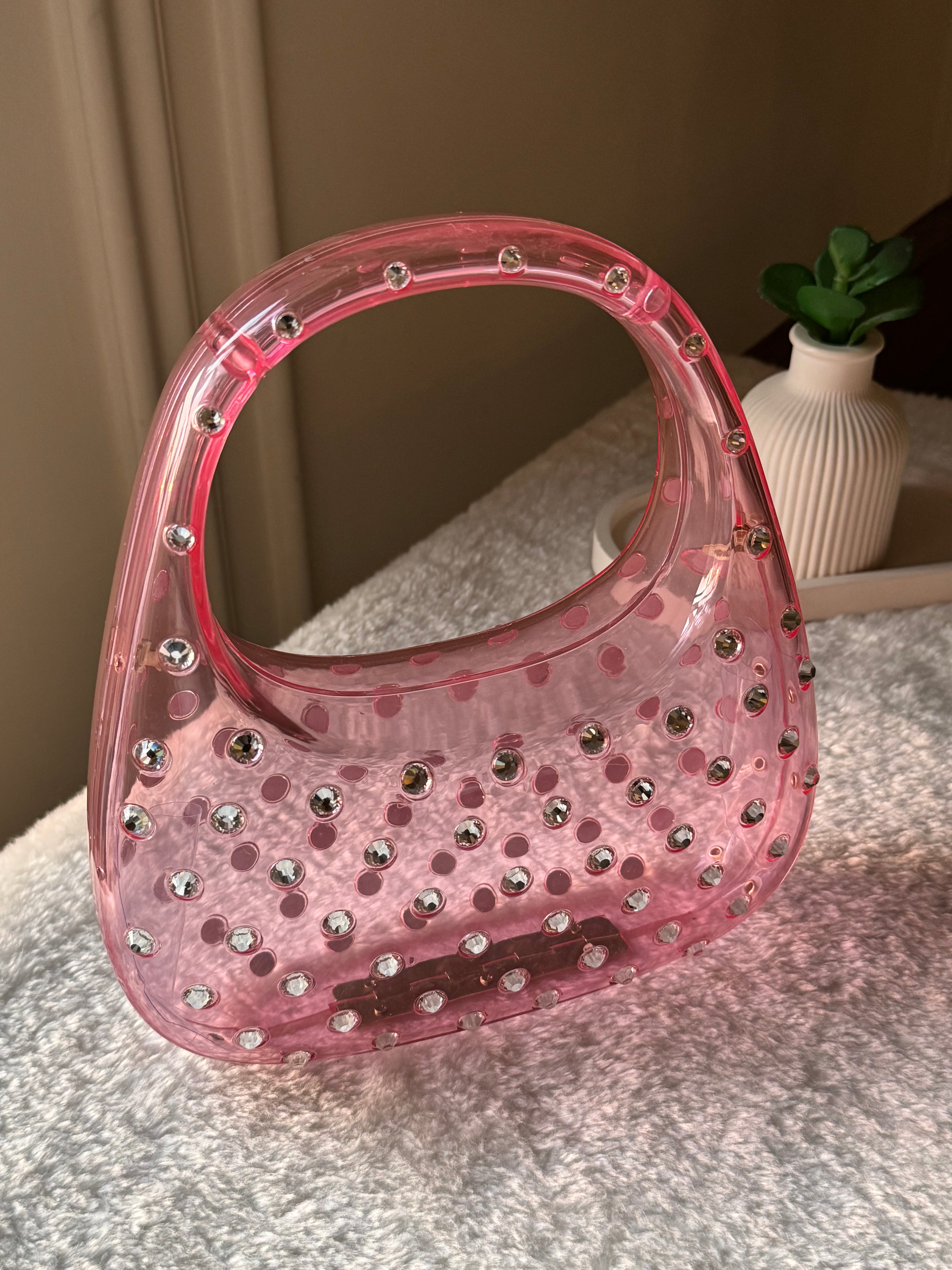 Glimmer Clutch (Pink) with Long Chain