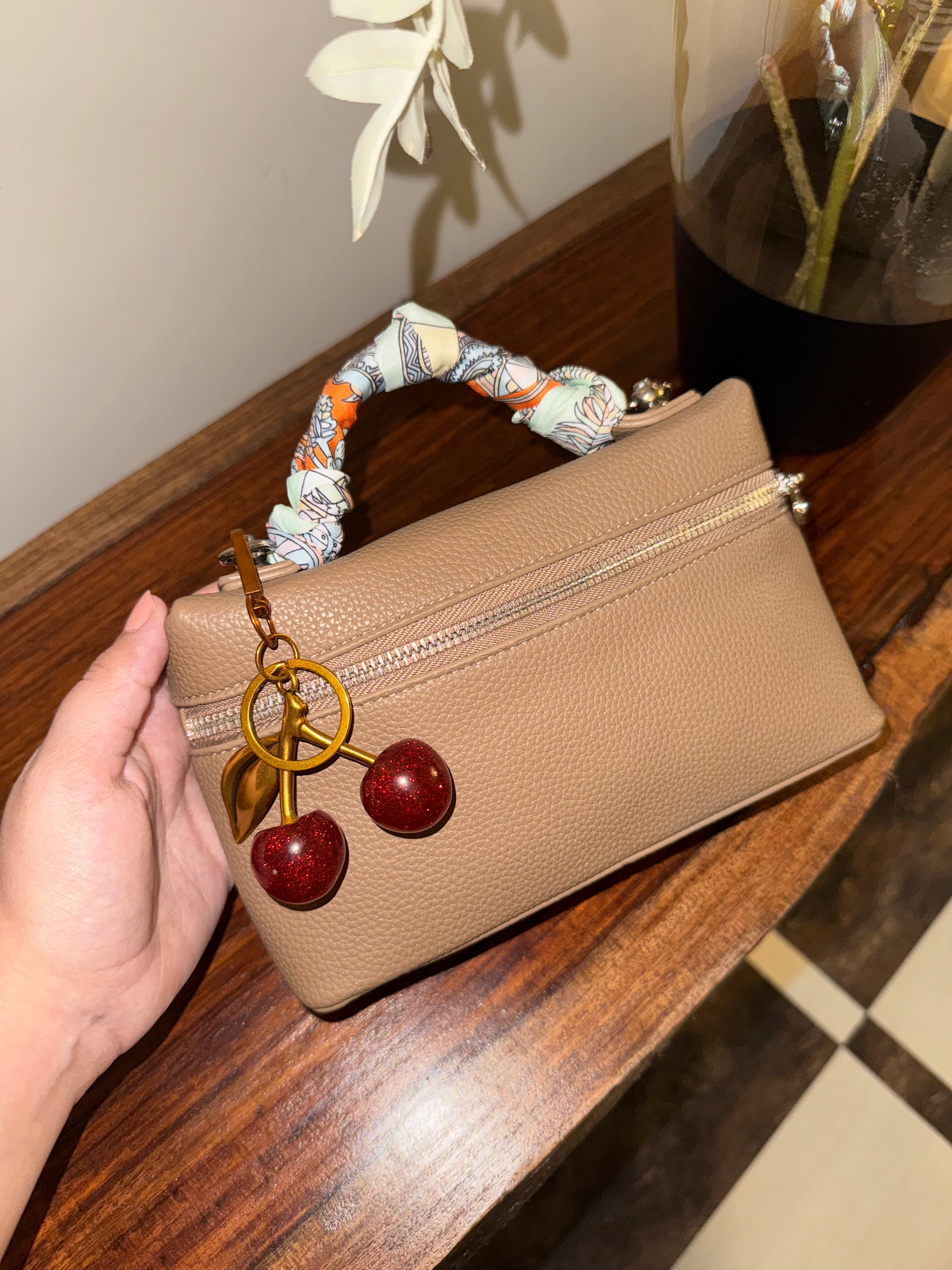 Loro Piana Inspired with Strap & Silk Scarf - Brown