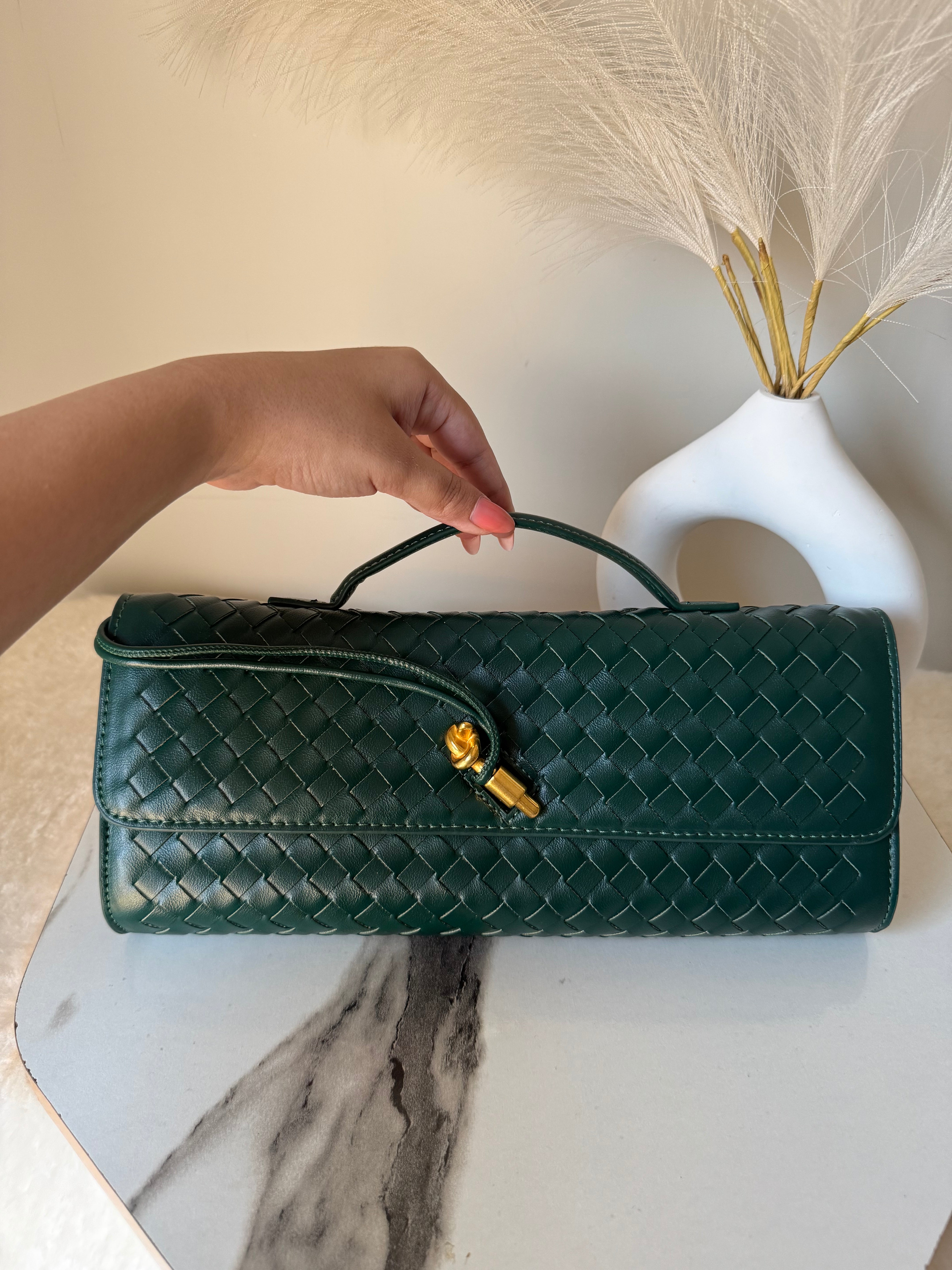 Bottega Veneta Inspired Clutch (Green) with Long Strap
