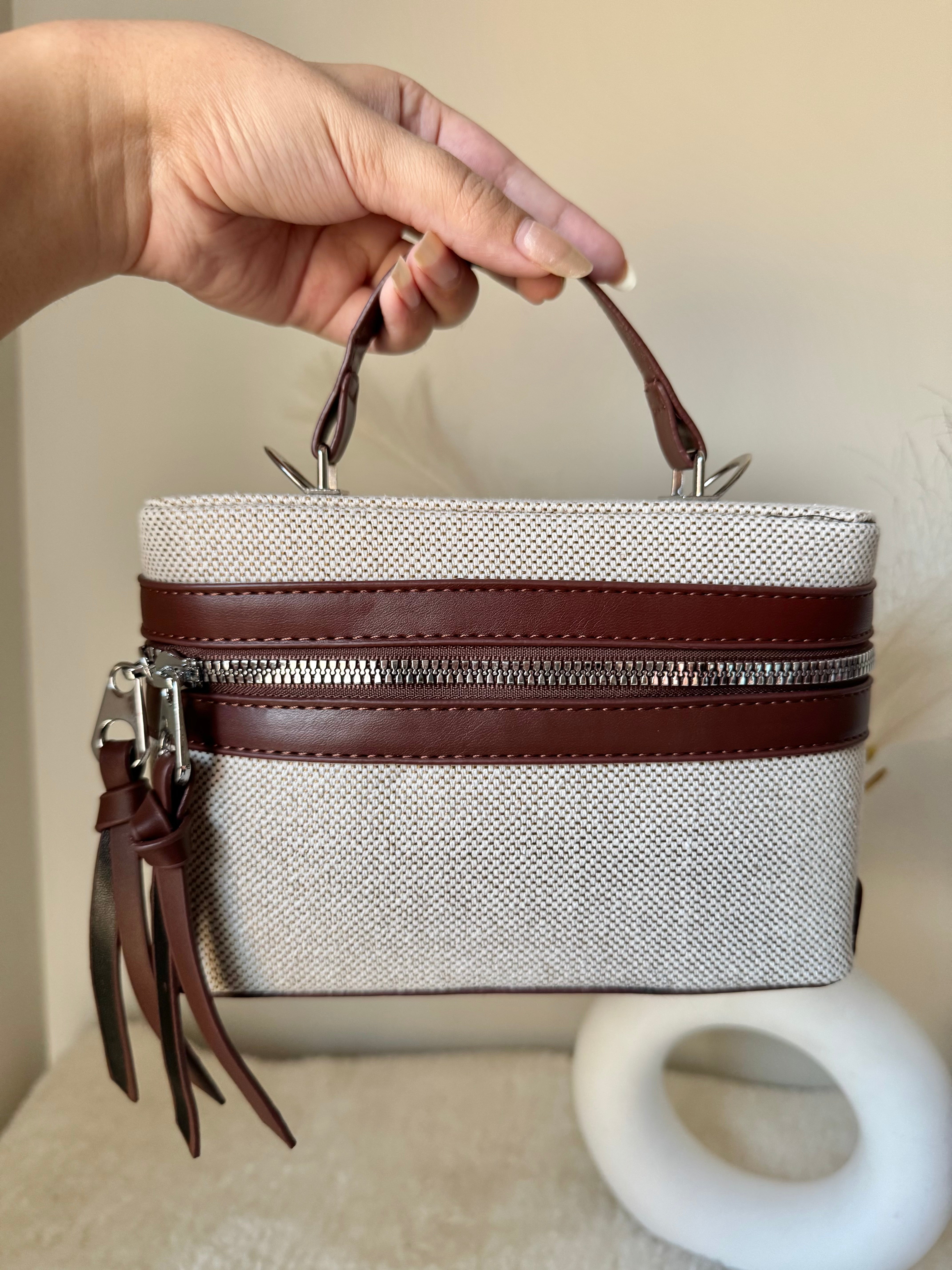 ZARA Inspired Box Bag - Chocolate Brown with Long Strap