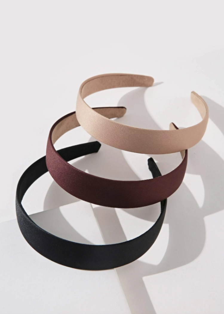 Set of 3 Solid Hair Bands - Black, Maroon, Gold