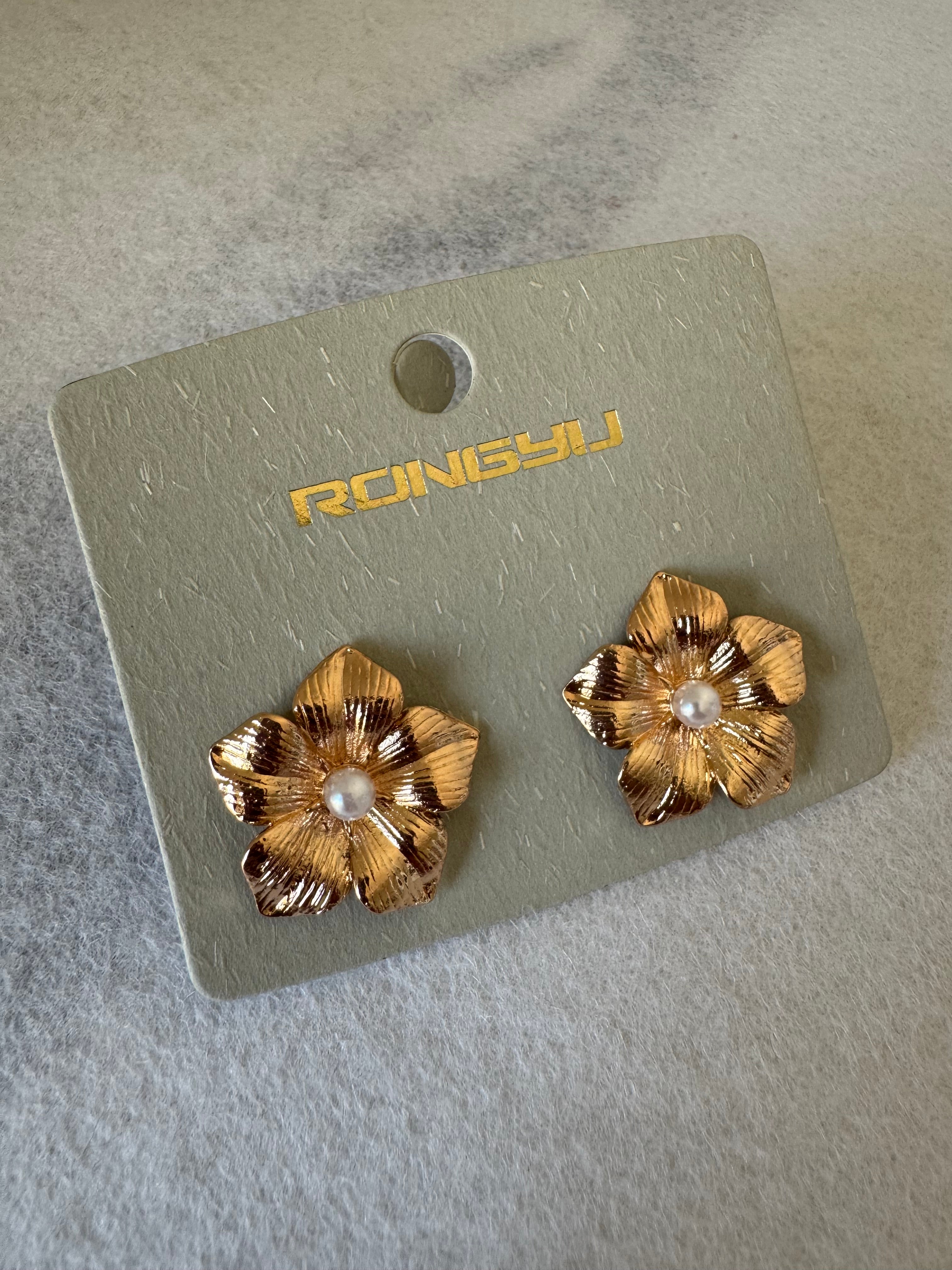 Gold Floral Studs - 18K Gold Plated