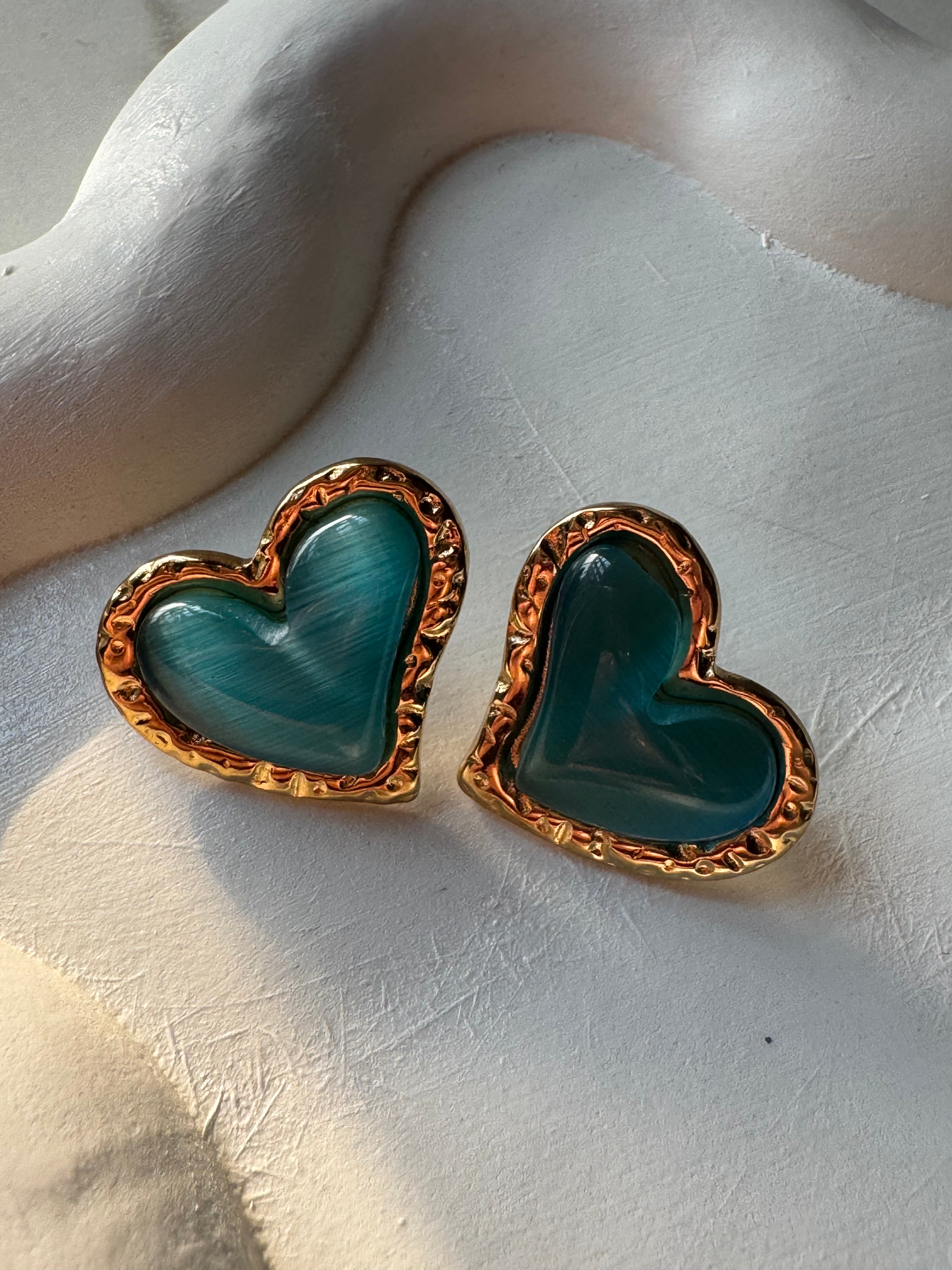 Turquoise Heart Studs - 18K Gold Plated