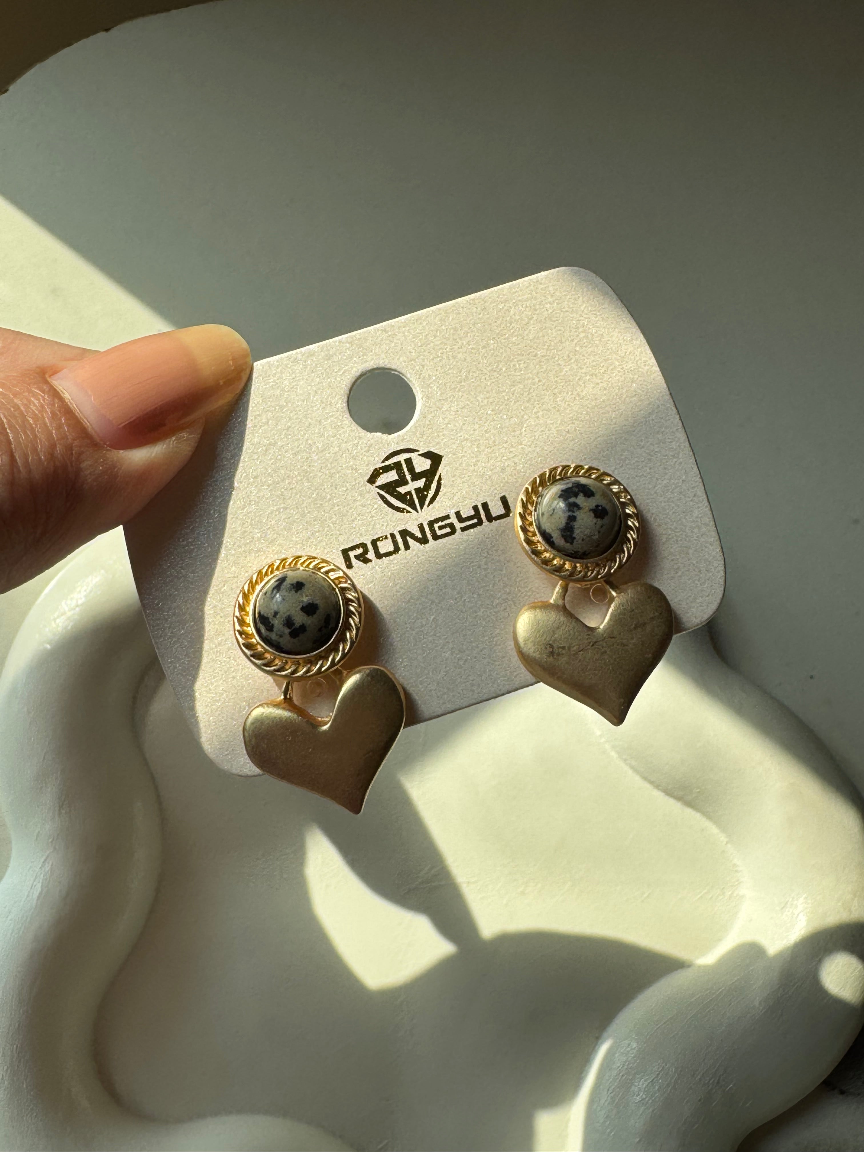 Midnight Heart - Black & Gold Earrings