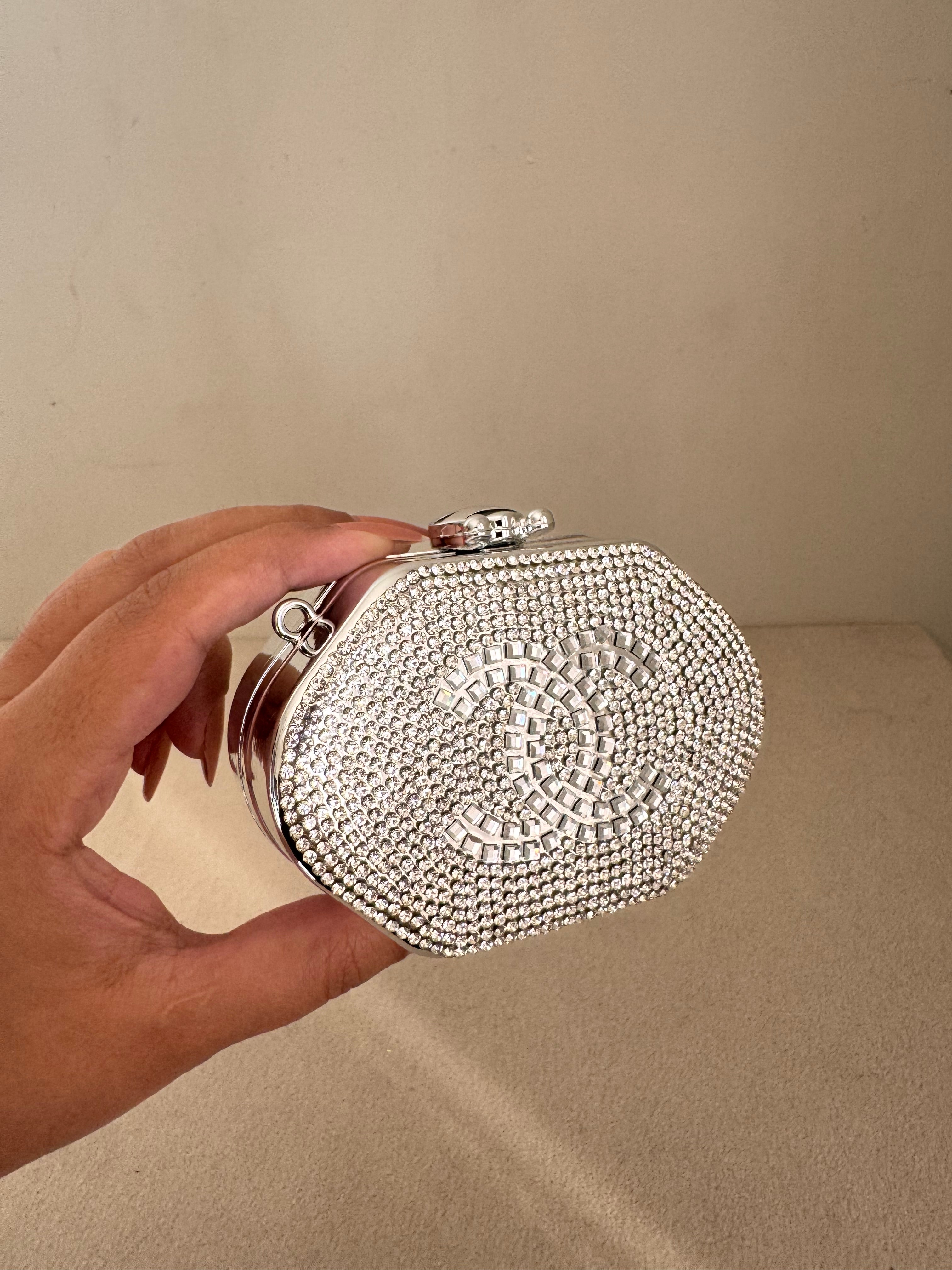 Mini Chanel Embellished Clutch with Chain - Silver & Gold