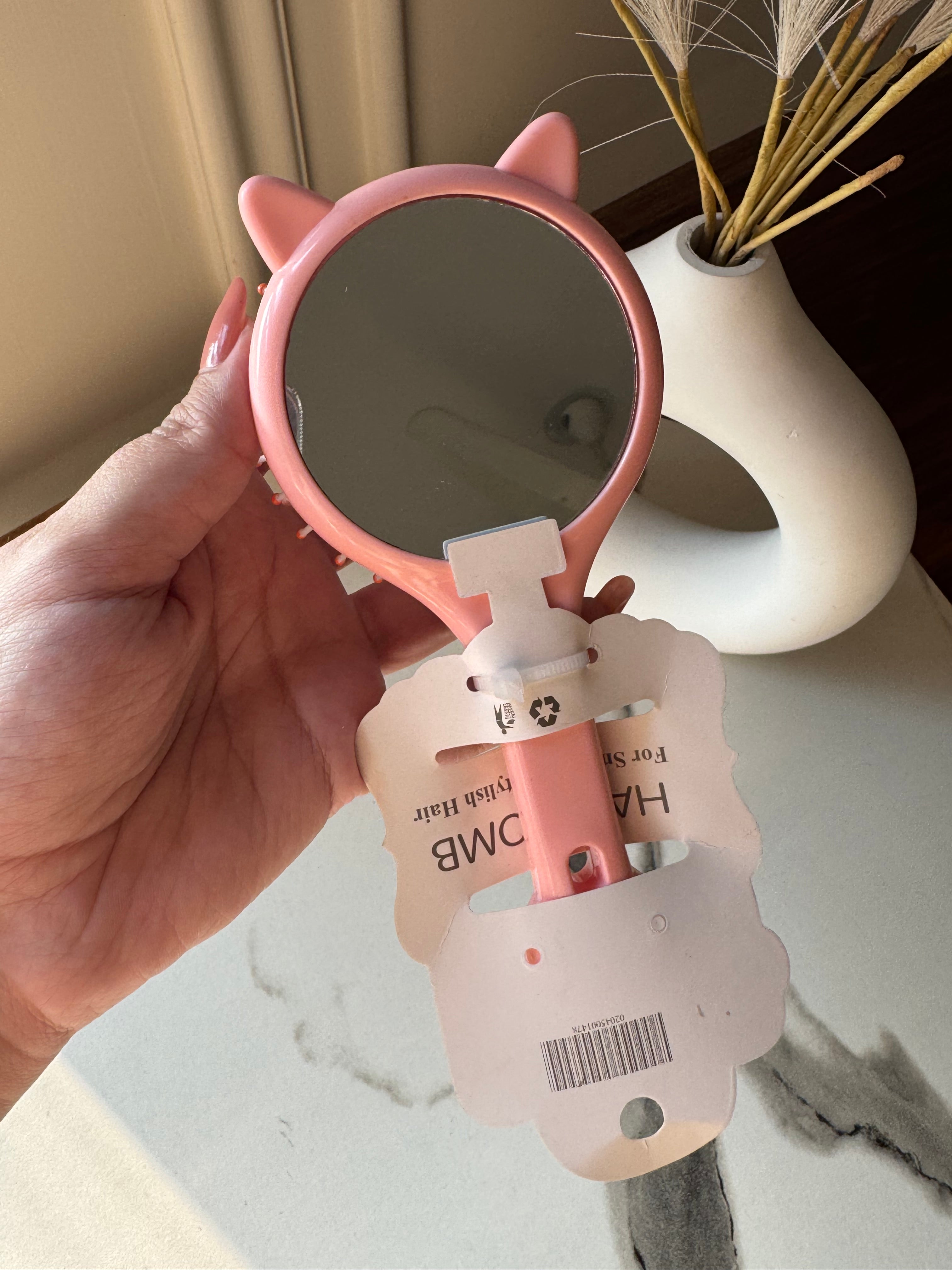 Kids Softest Teddy Shape Hair Brush with Mirror (Peach)
