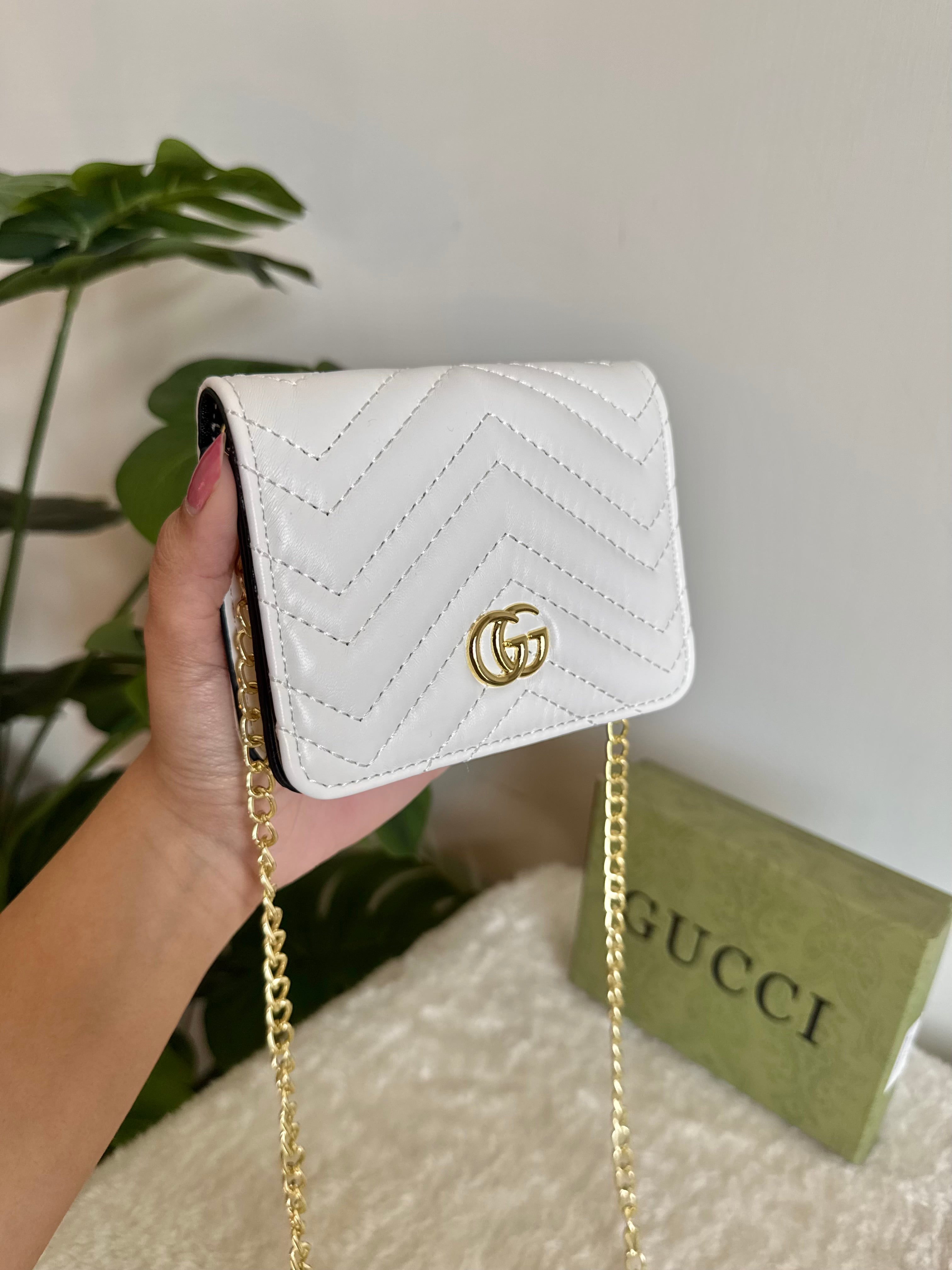 Gucci Wallet Quilted with Detachable Chain - White