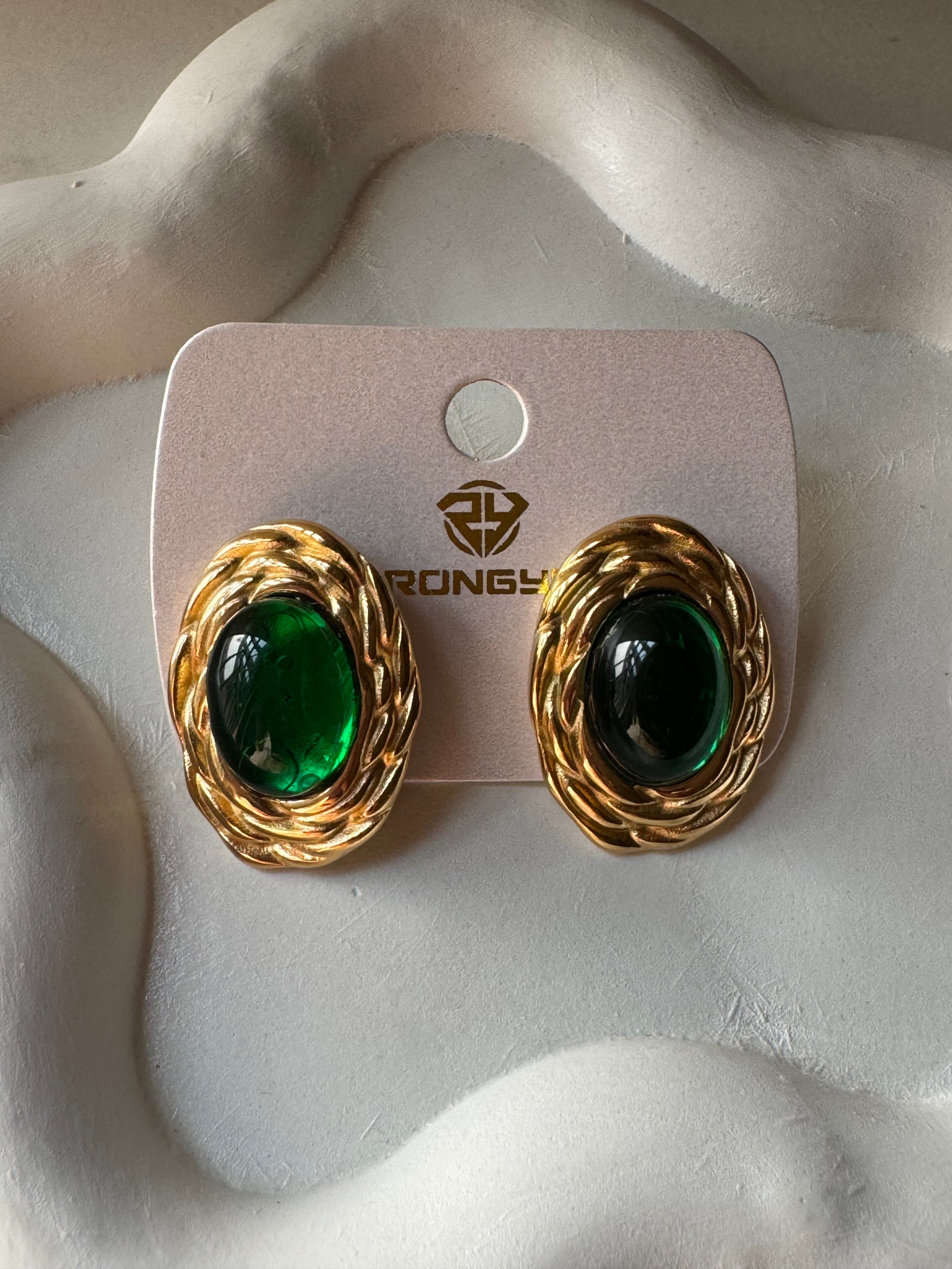 Emerald Ember Studs - 18K Gold Plated