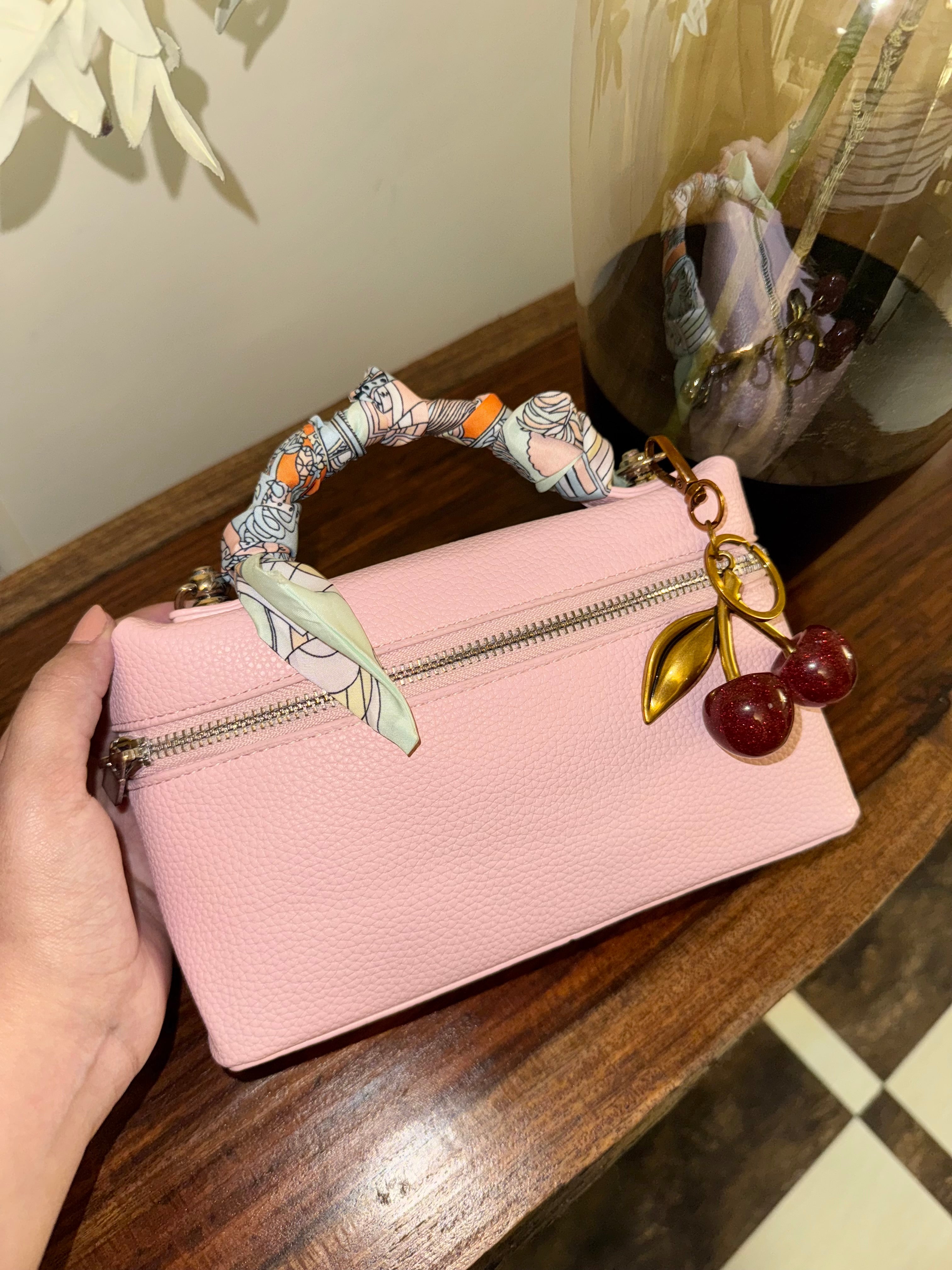 Loro Piana Inspired with Strap & Silk Scarf - Pink