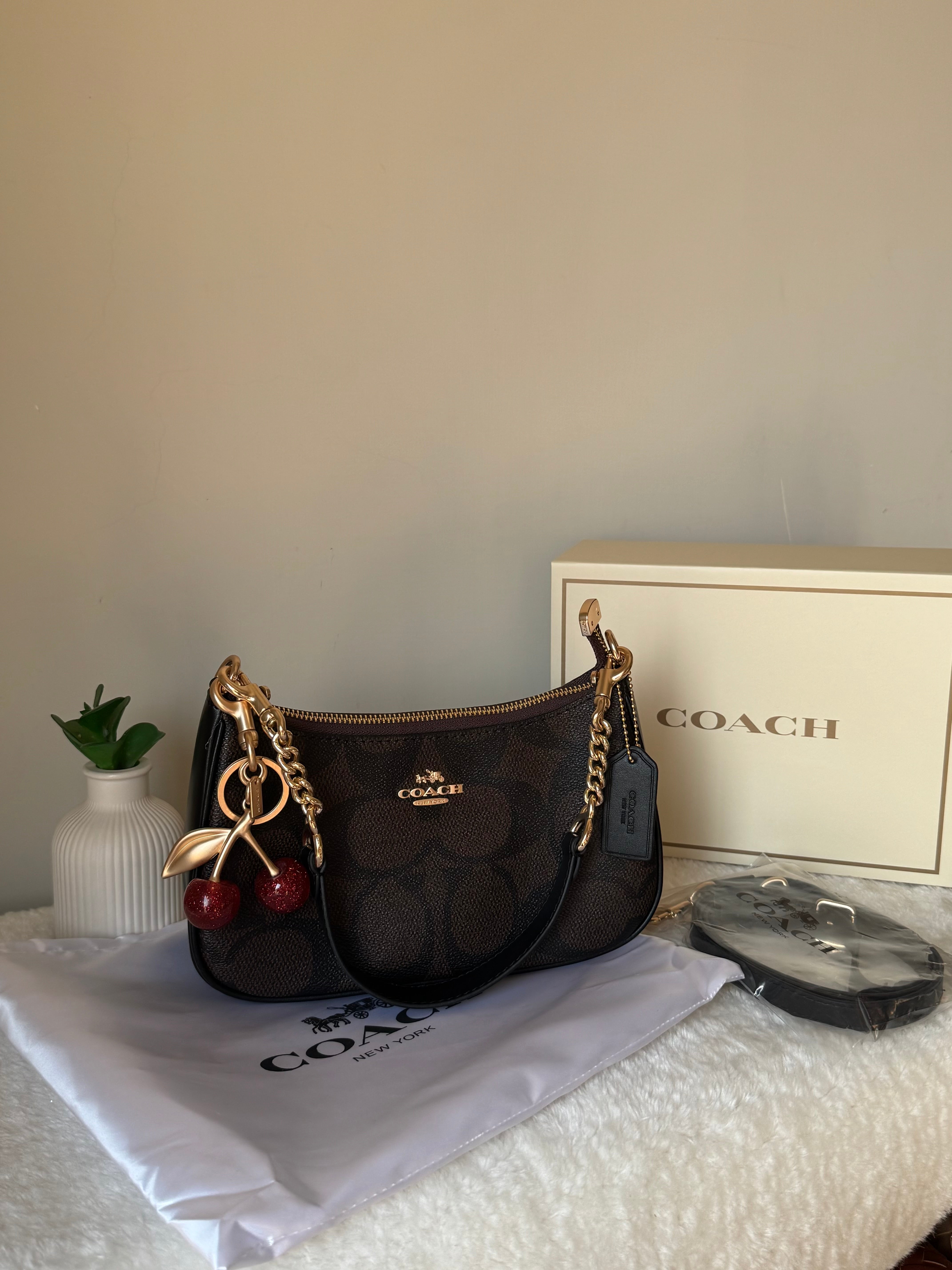 COACH TERI PREMIUM with Coach Cherry Charm (Brown) - BOX PACKING