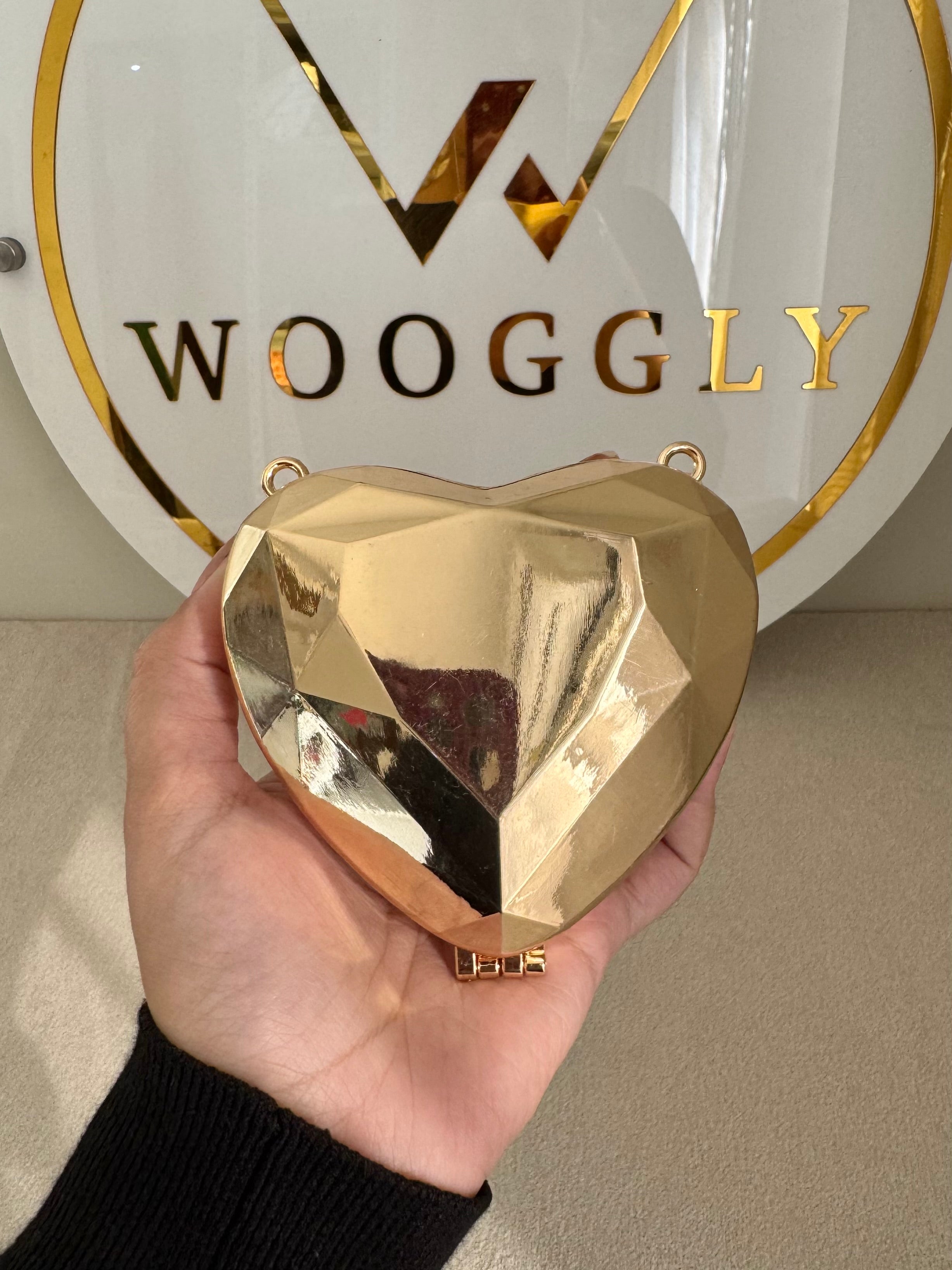 Metallic Heart Clutch with Chain - Mini Gold