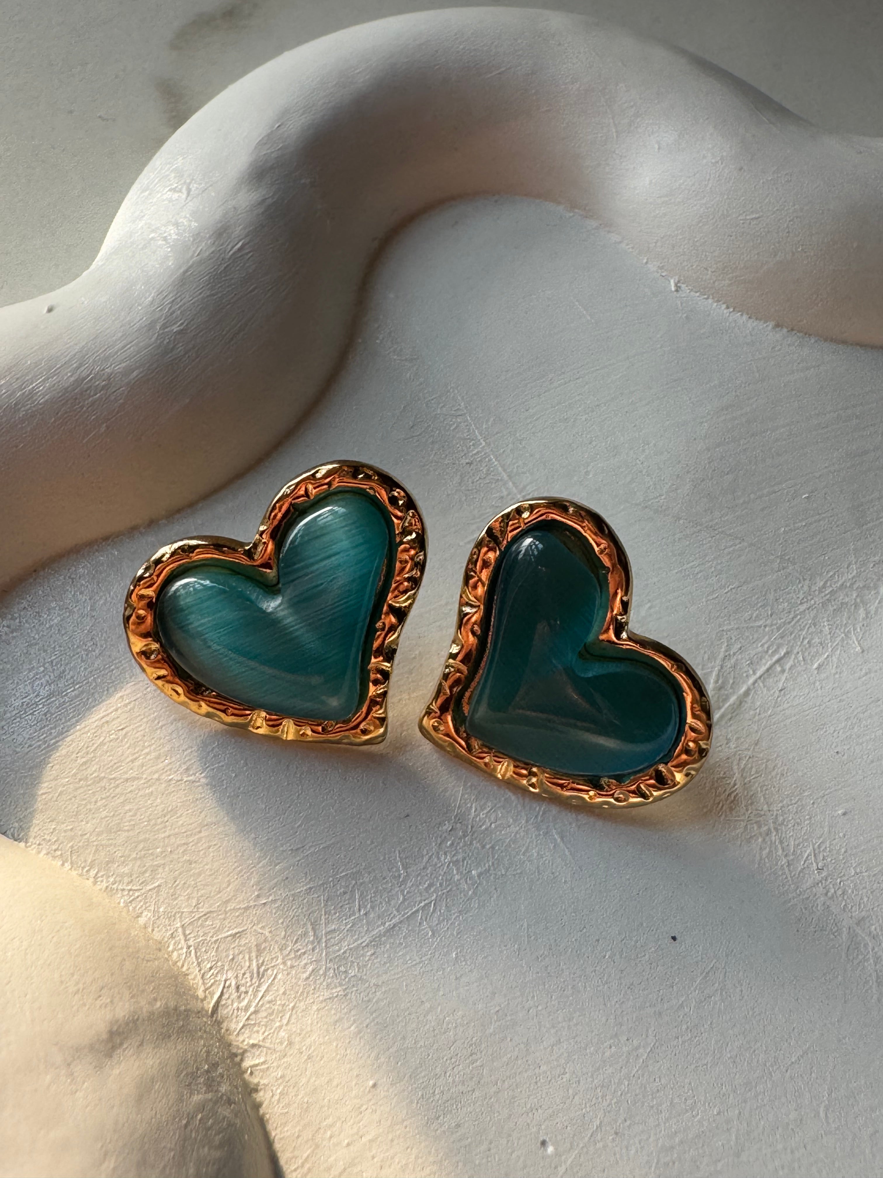 Turquoise Heart Studs - 18K Gold Plated