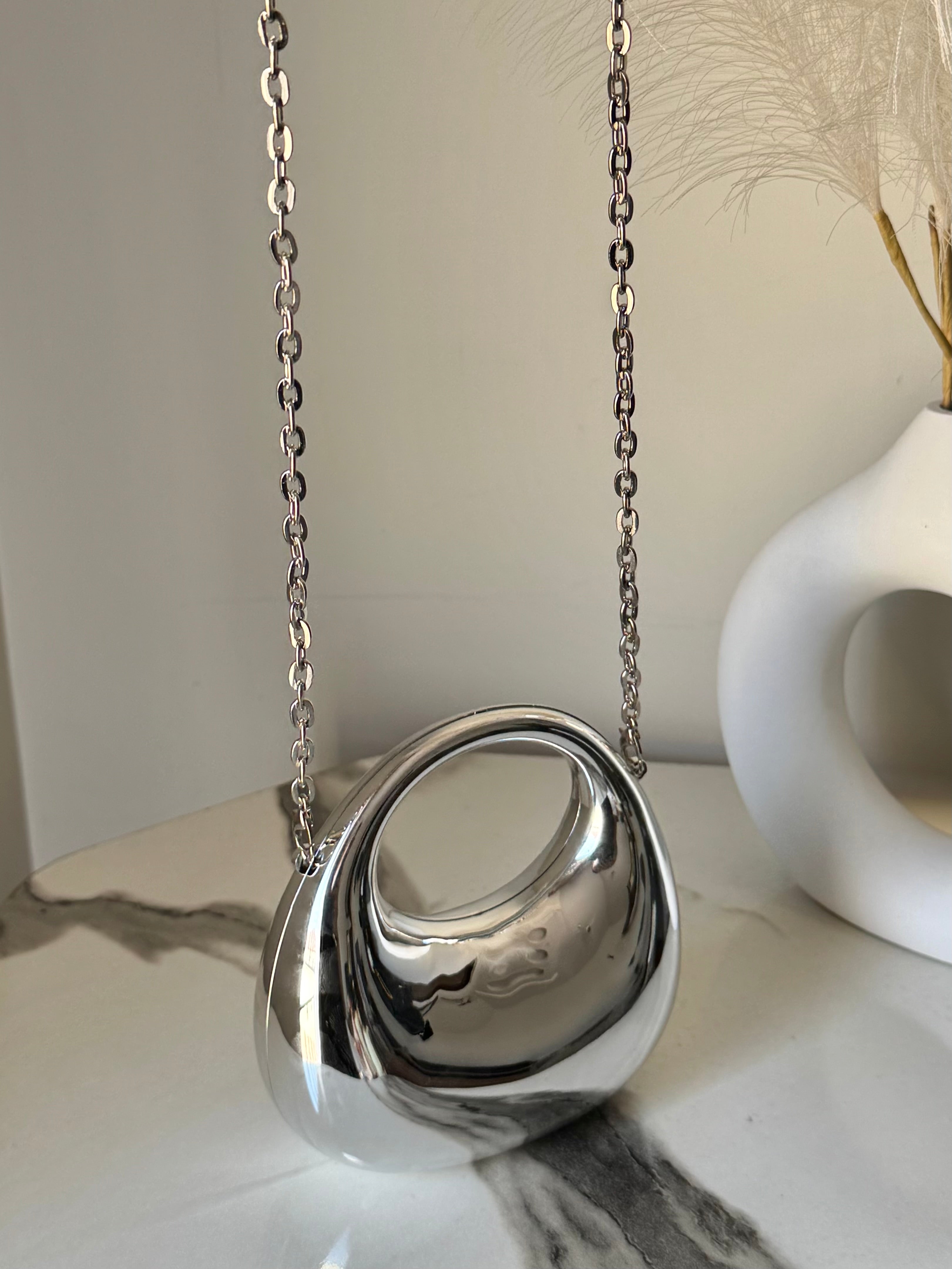 Viral Metallic Clutch with Chain - Mini Silver