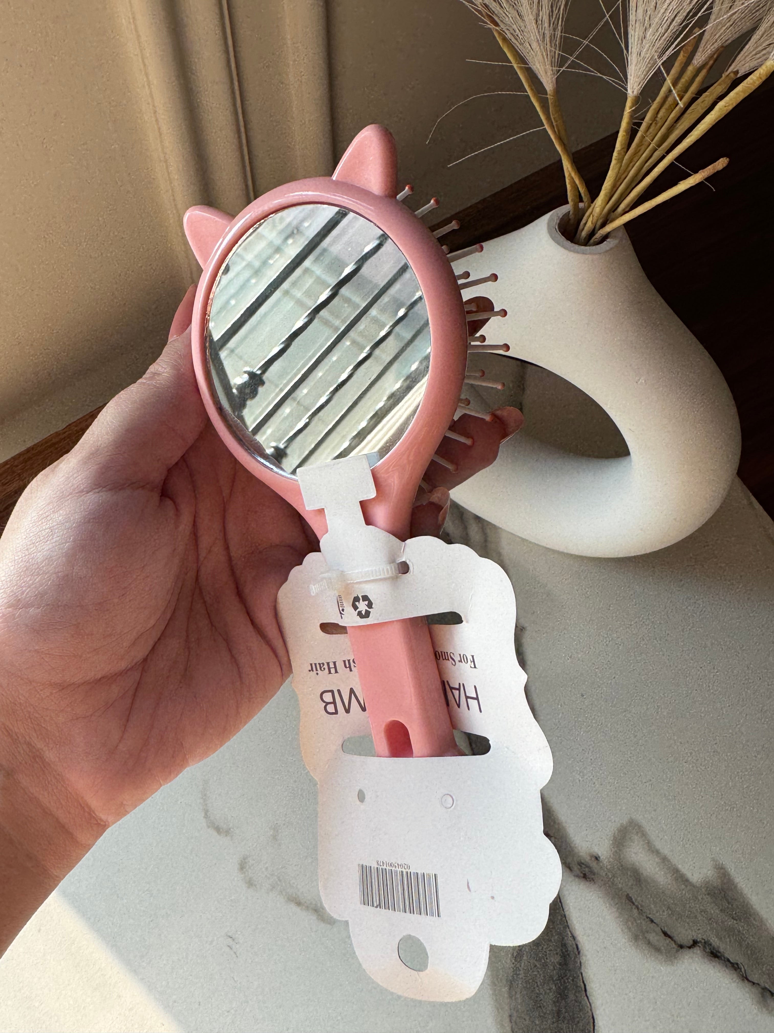Kids Softest Teddy Shape Hair Brush with Mirror (Peach)