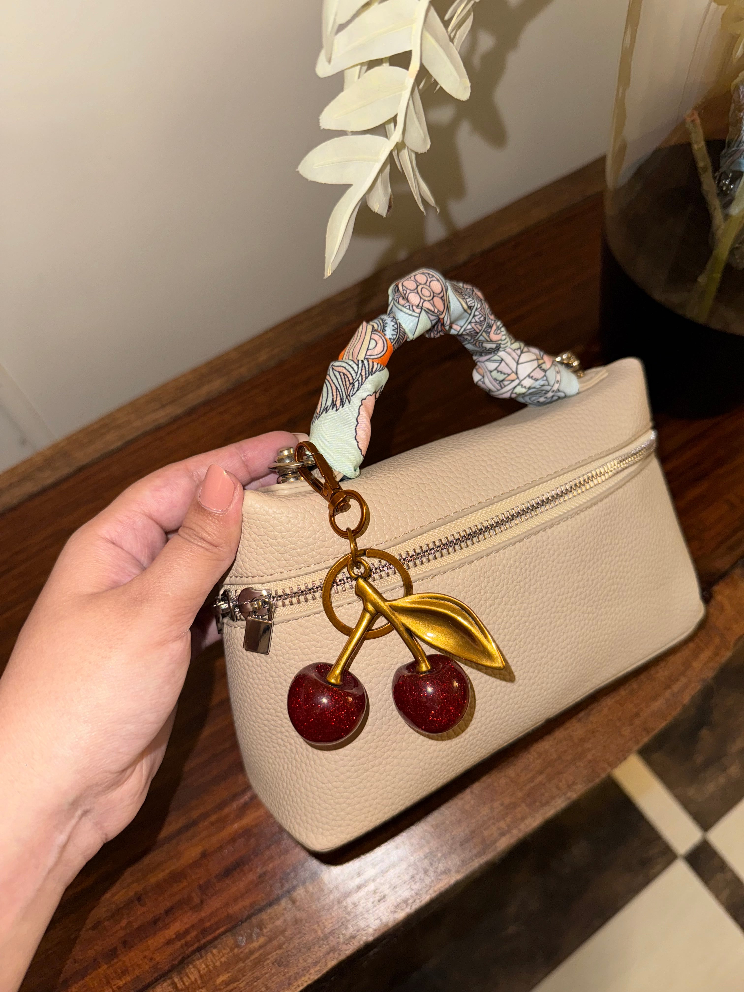 Loro Piana Inspired with Strap & Silk Scarf - Beige
