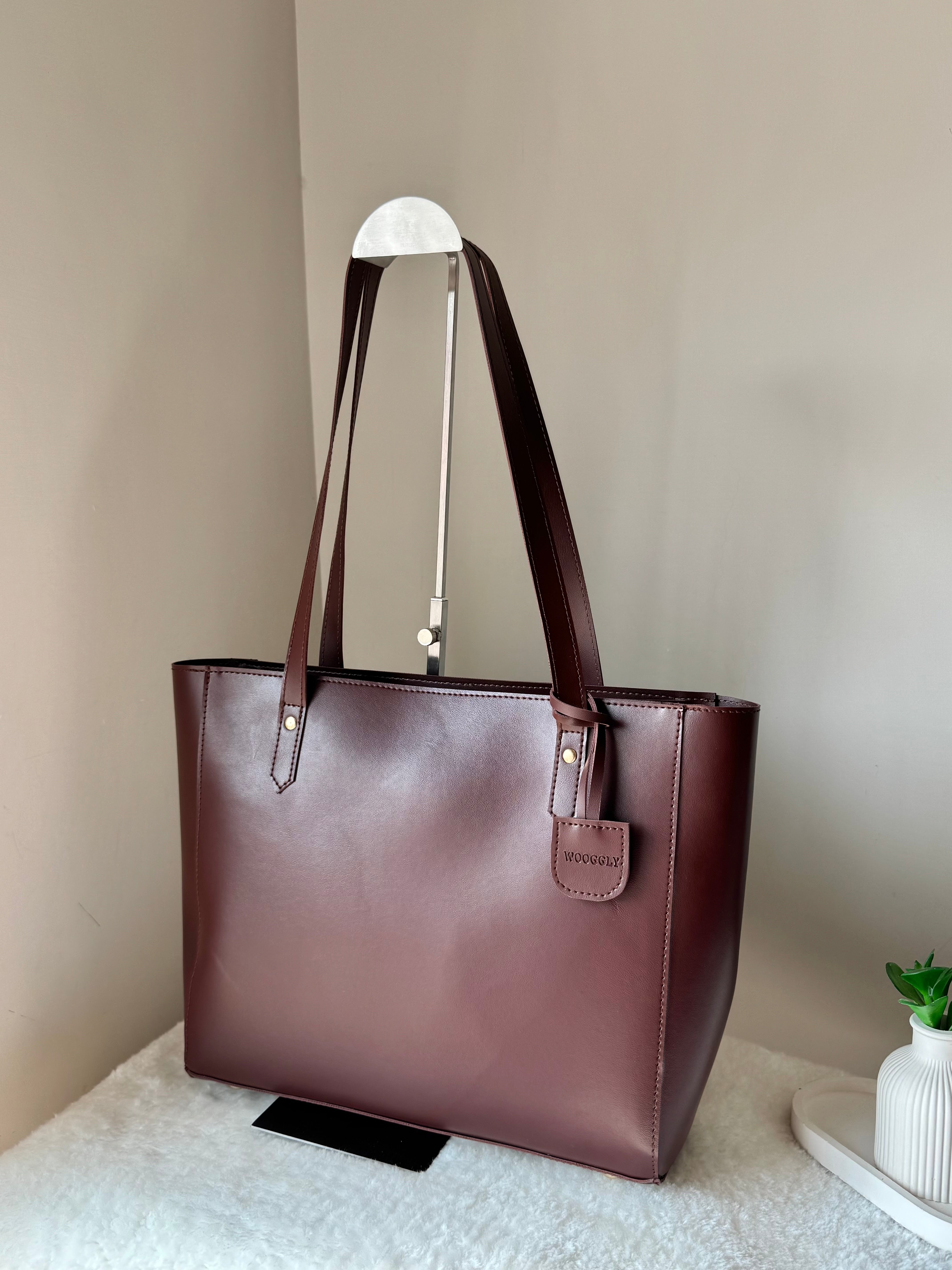 Wooggly Signature Tote Bag with Cherry Charm - Chocolate Brown