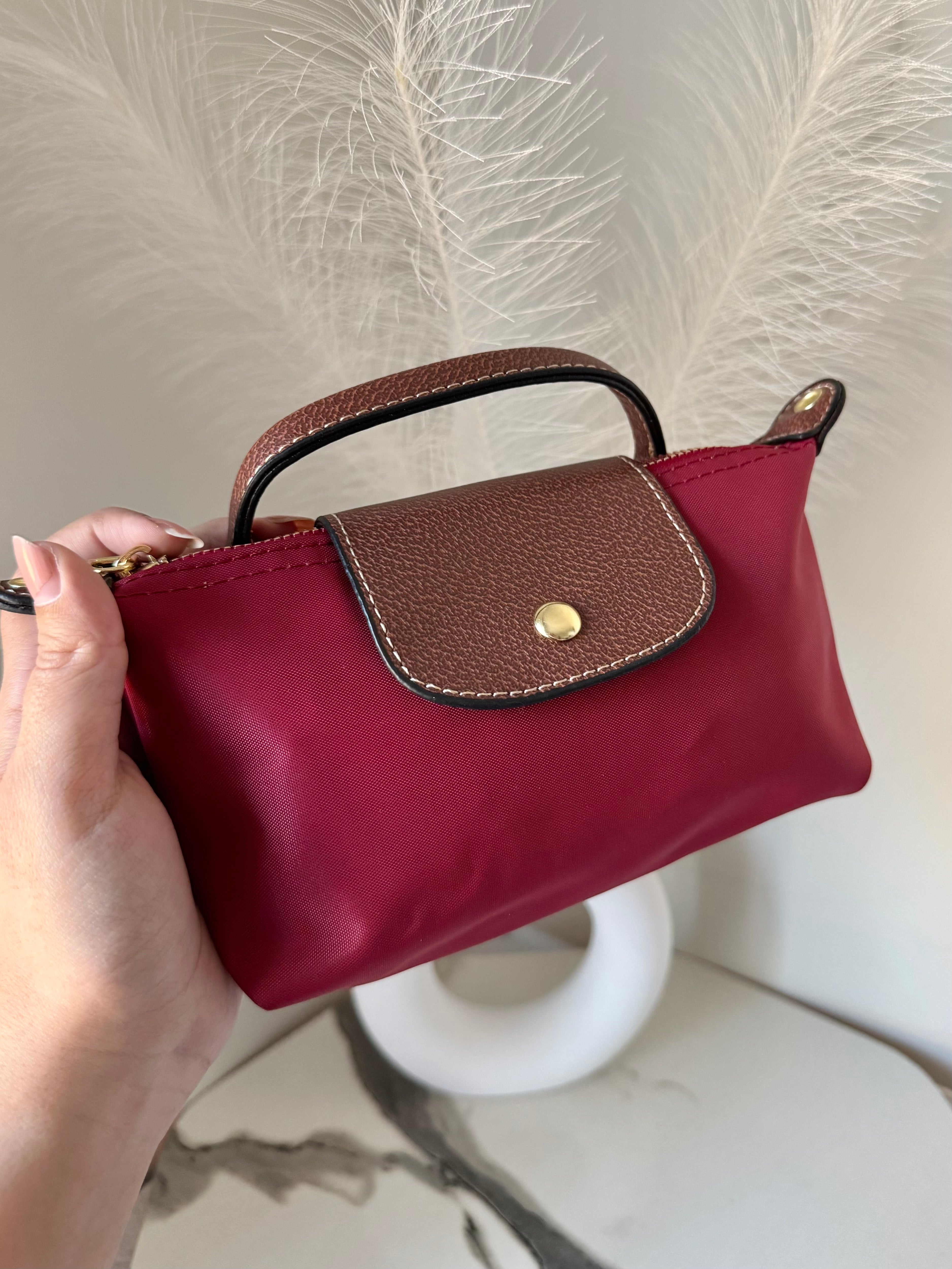 Longchamp Crossbody Bag with Strap - Small Maroon (NO LOGO)