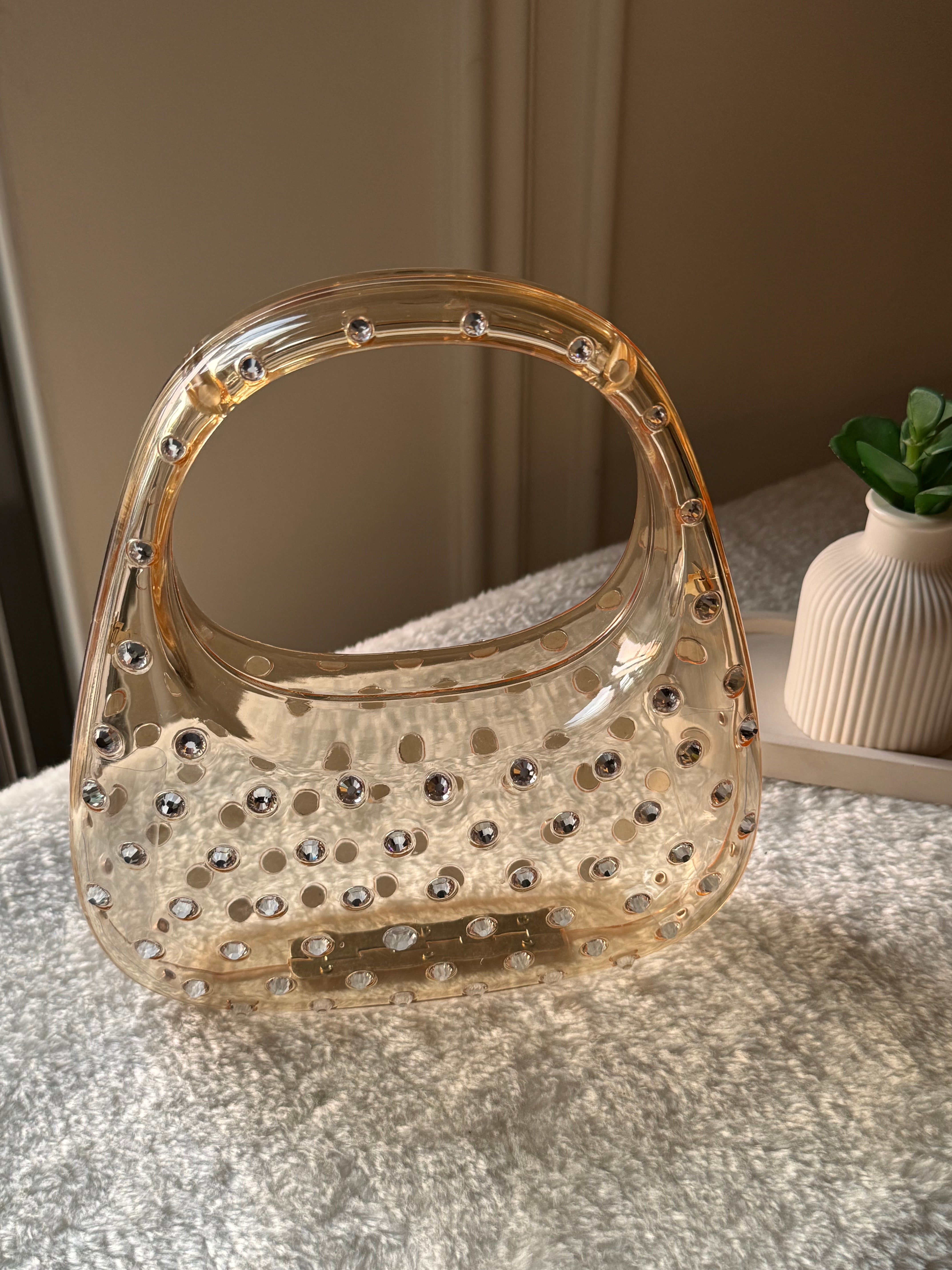 Glimmer Clutch (Champagne) with Long Chain