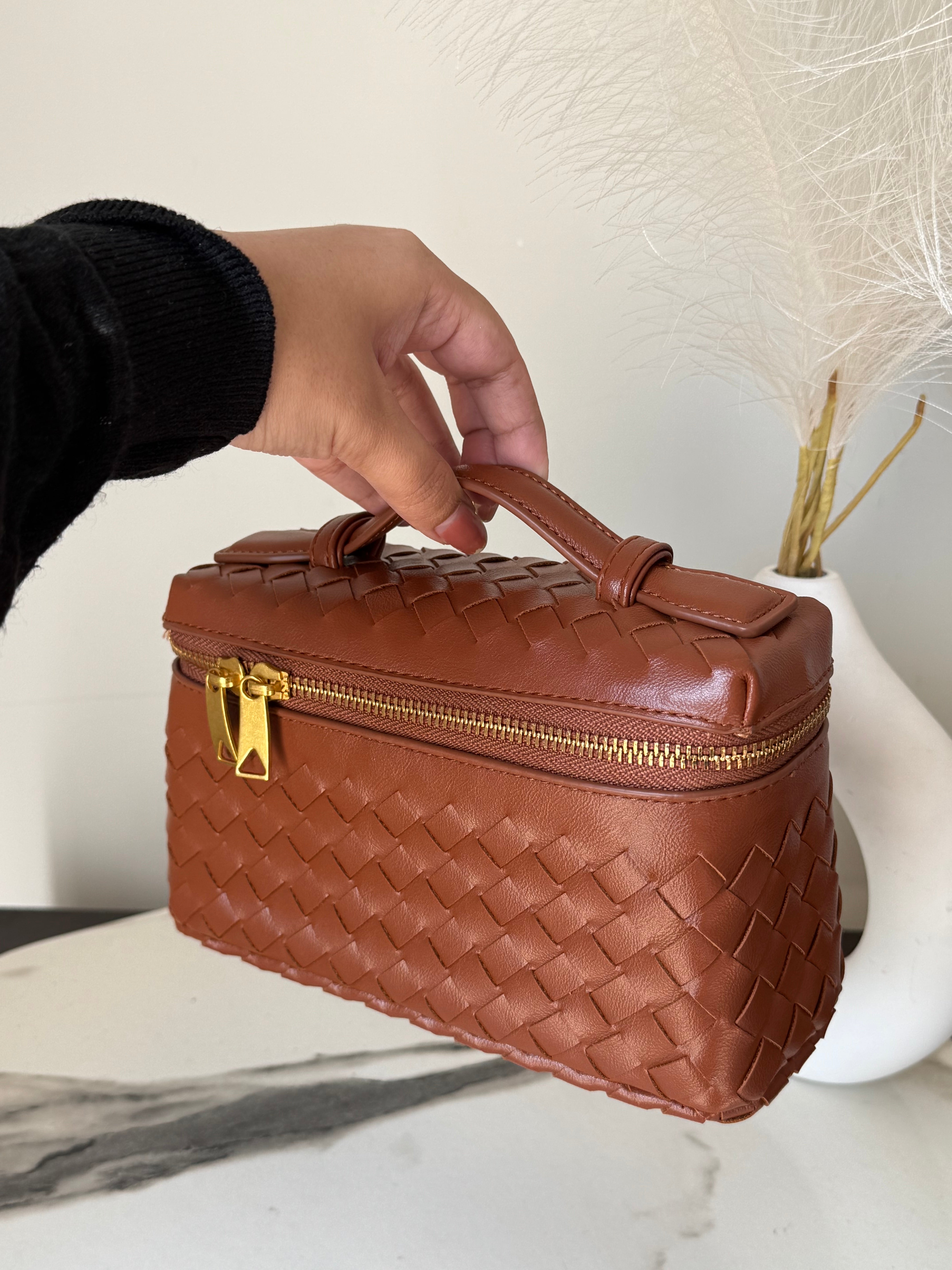 JW Pie Woven Bag with Long Strap (Brown)