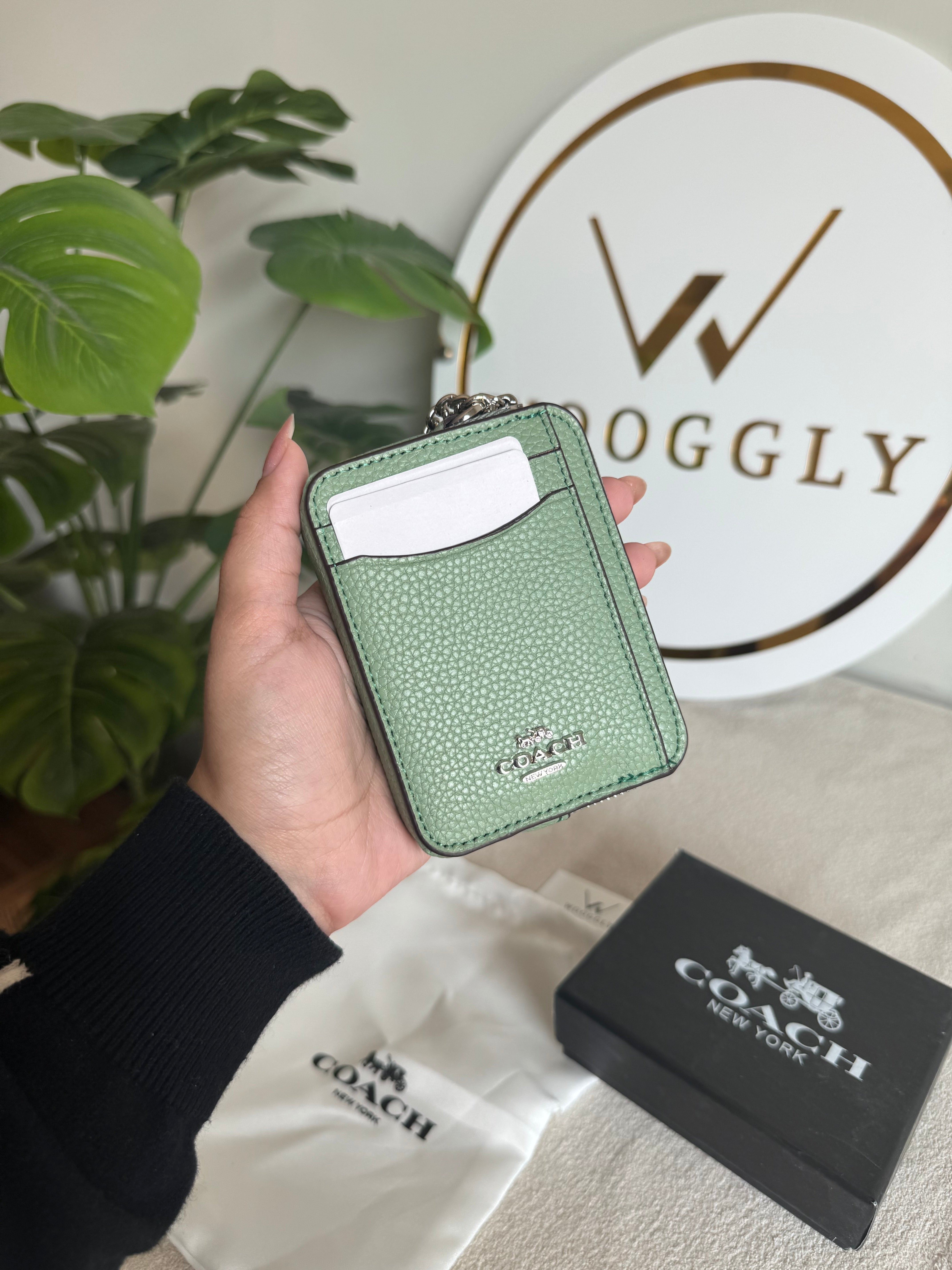 Coach Zip Card Case with Box Packing - Sea Green