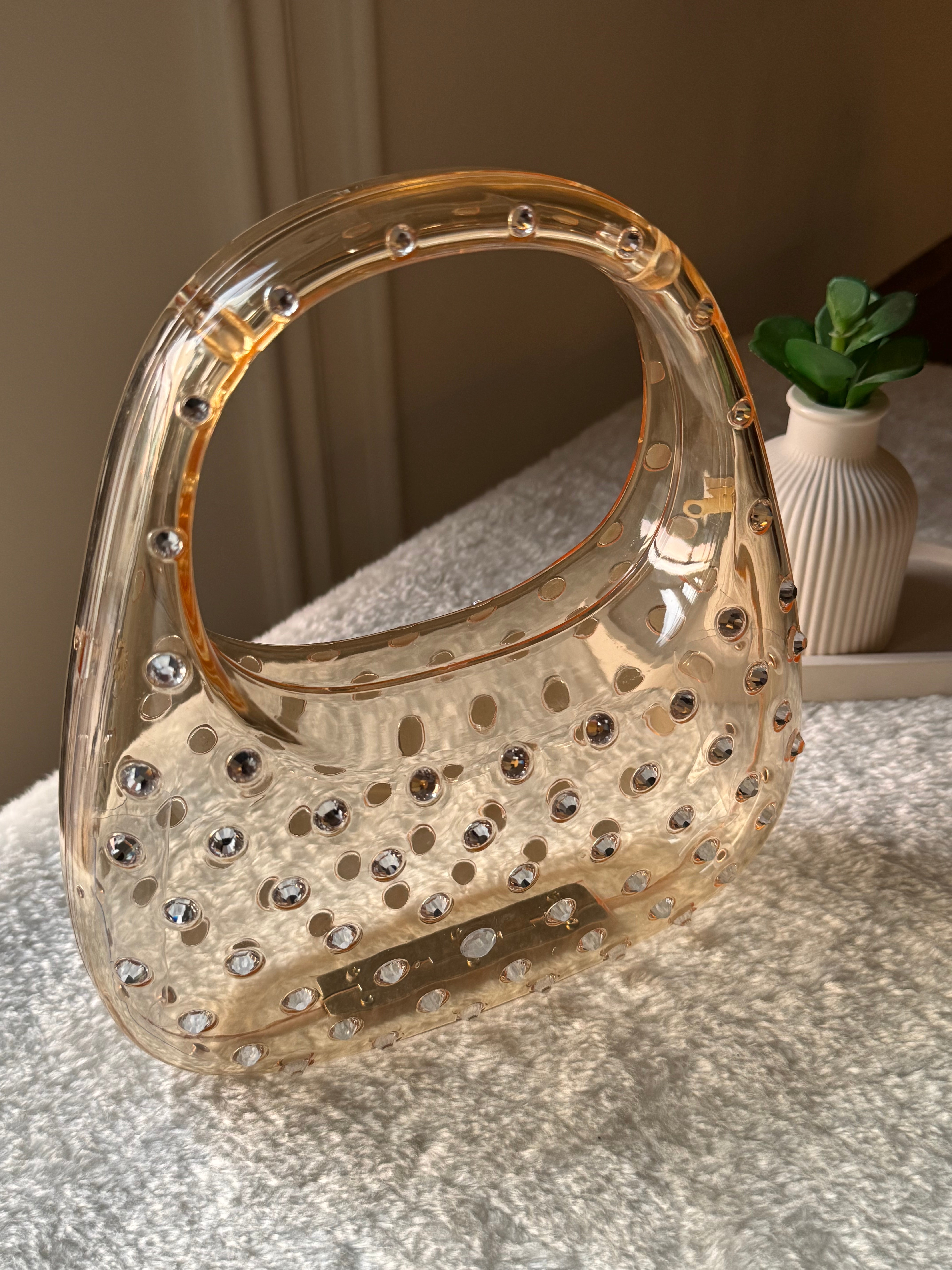 Glimmer Clutch (Champagne) with Long Chain